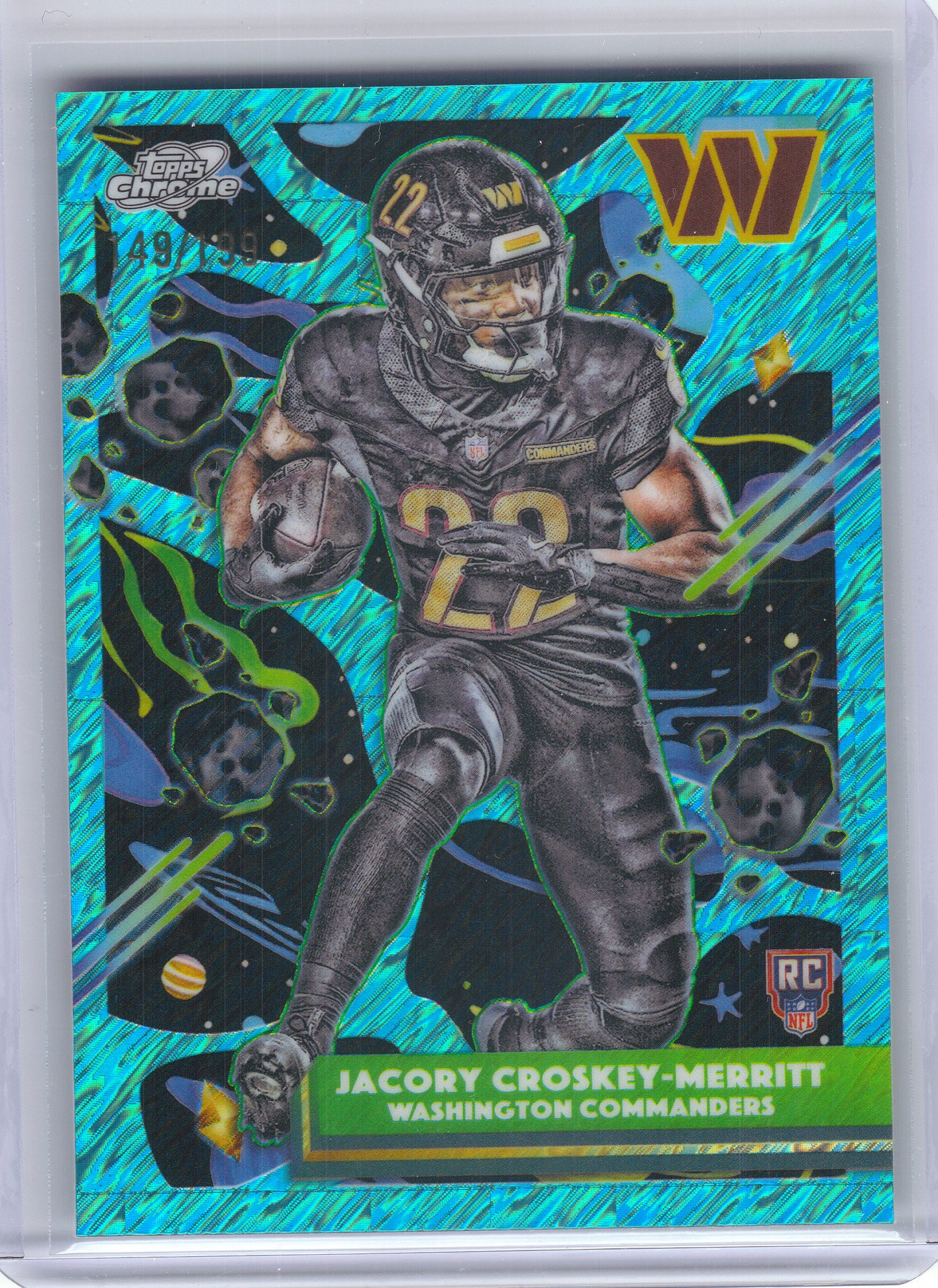 2025 Topps Chrome Cosmic #200 Jacory Croskey-Merritt Aqua Equinox Refractor #/199 Washington Commanders SN, Rookie