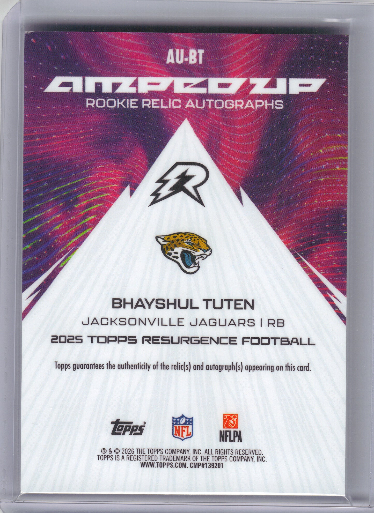 2025 Topps Resurgence #AU-BT Bhayshul Tuten Amped Up Rookie Relic Autographs Teal Surge Refractor #/149 Jacksonville Jaguars SN, Memorabilia, Auto