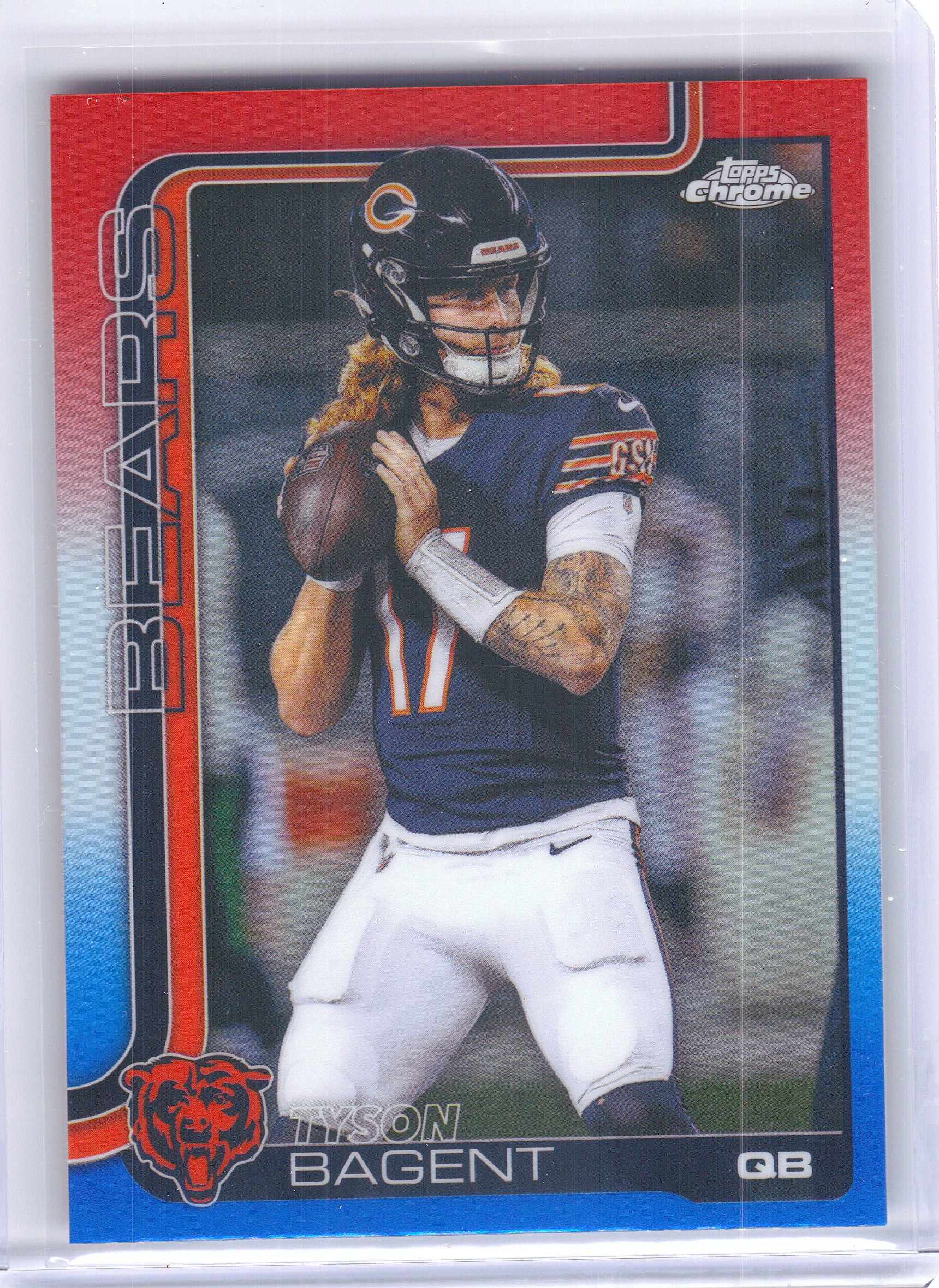 2025 Topps Chrome #54 Tyson Bagent Red White and Blue Refractor Chicago Bears