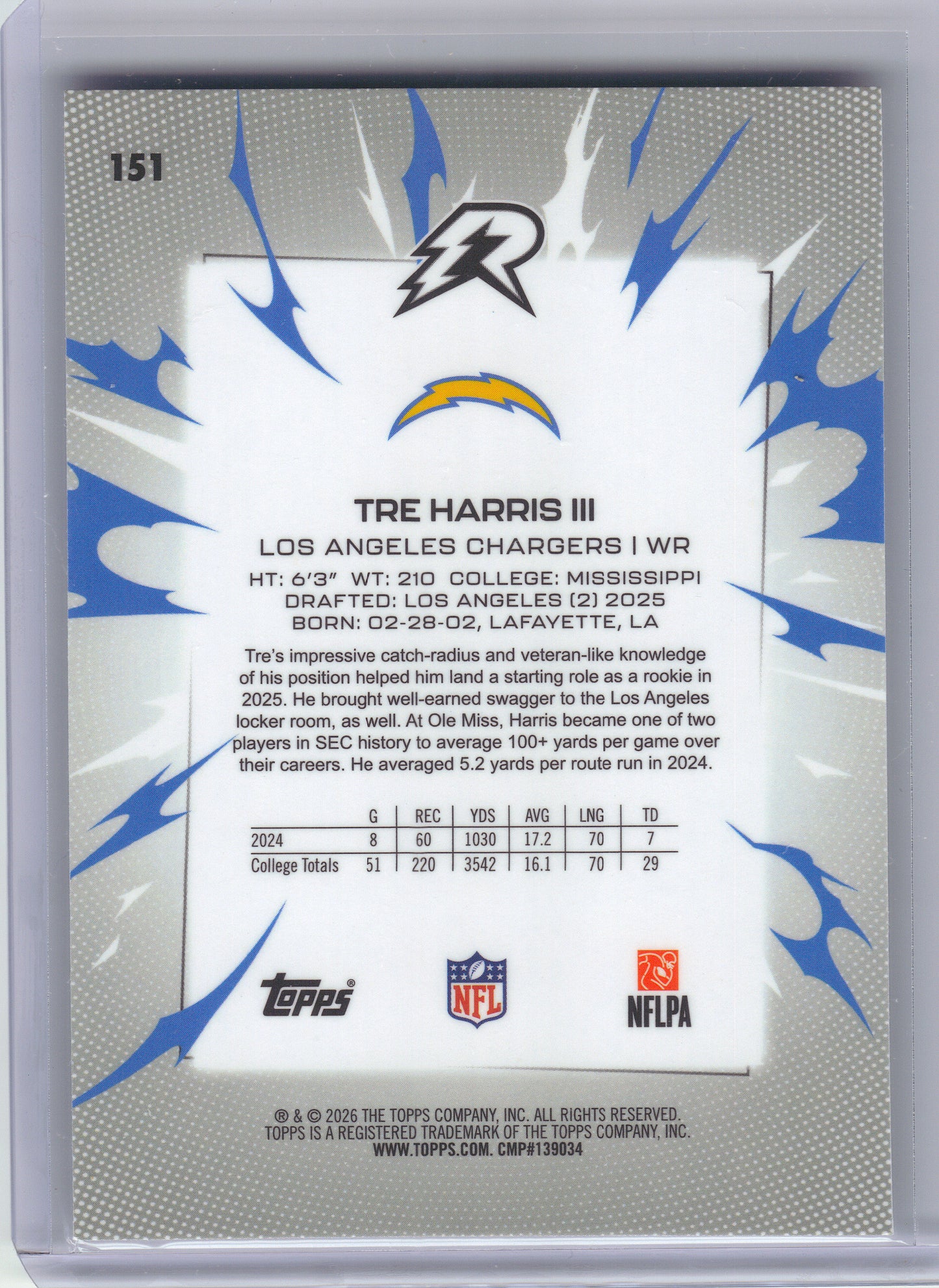 2025 Topps Resurgence #151 Tre Harris III Los Angeles Chargers RC