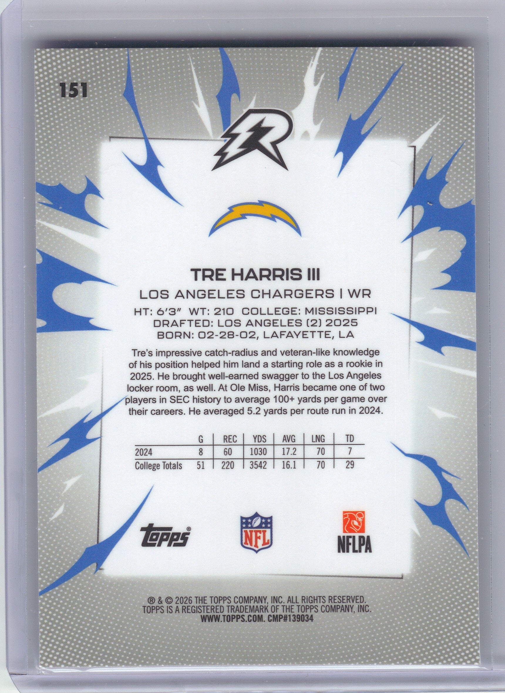 2025 Topps Resurgence #151 Tre Harris III Los Angeles Chargers RC
