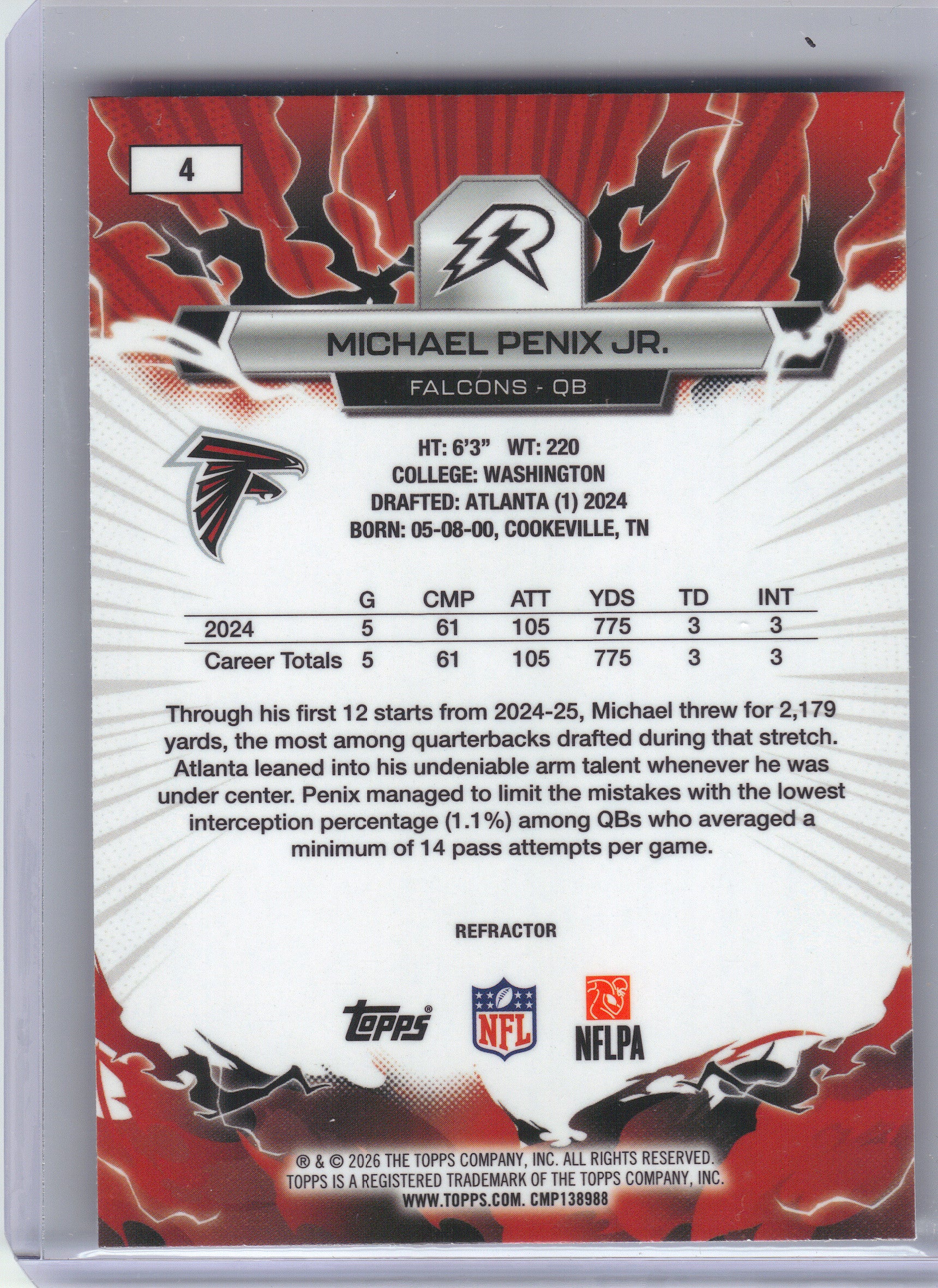 2025 Topps Resurgence #4 Michael Penix Jr. Refractor Atlanta Falcons
