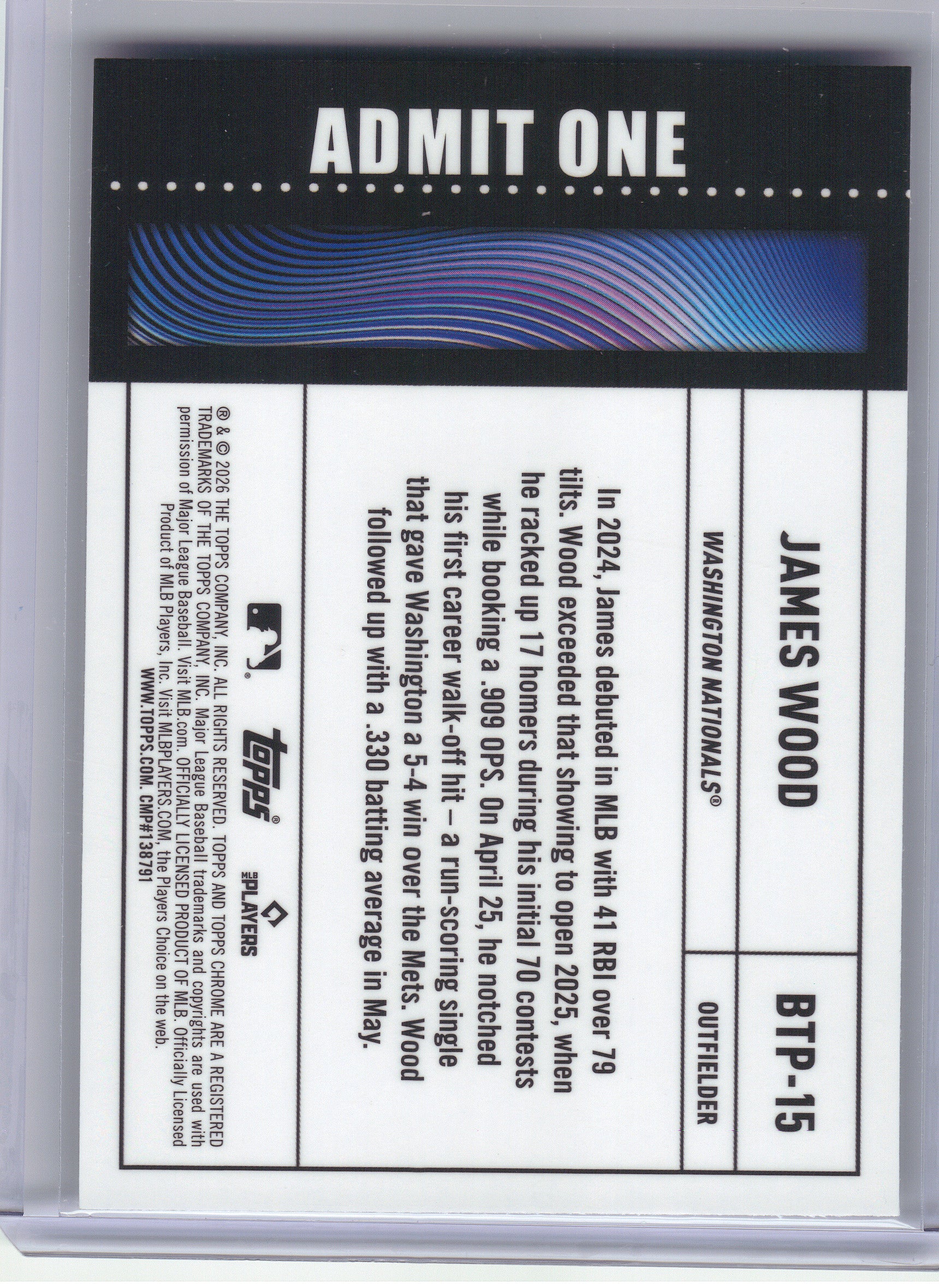 2026 Topps Chrome #BTP-15 James Wood Big Ticket Players Washington Nationals
