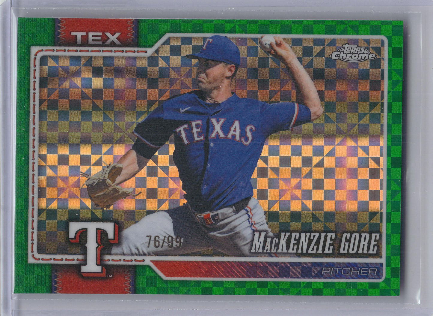 2026 Topps Chrome #41 MacKenzie Gore Green X-Fractors #/99 Texas Rangers SN