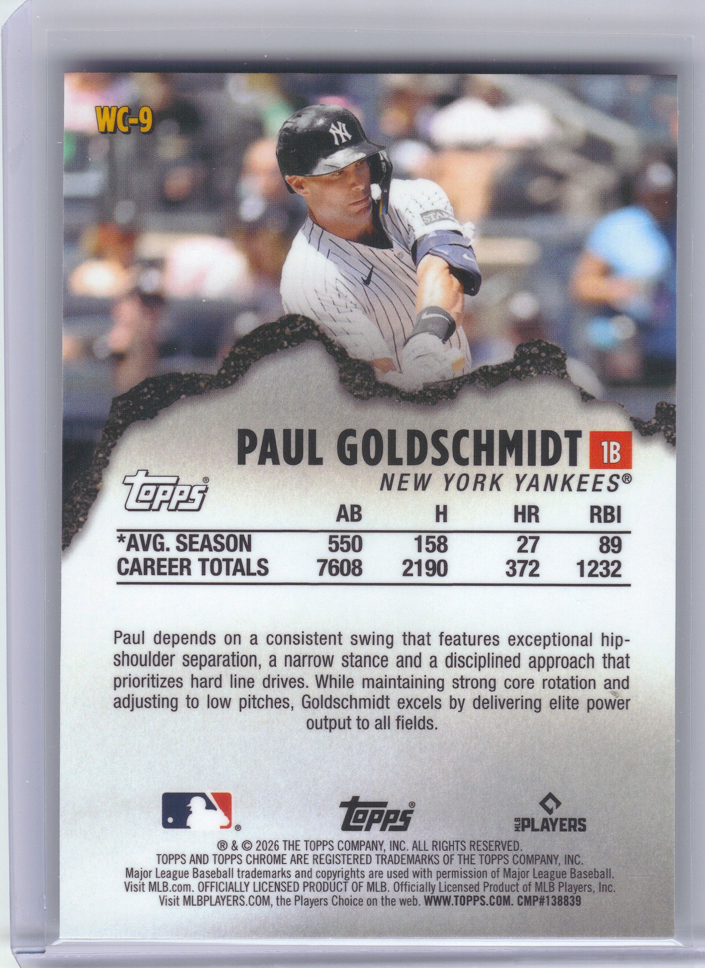 2026 Topps Chrome #WC-9 Paul Goldschmidt Wrecking Crew New York Yankees