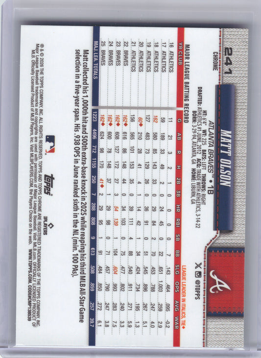 2026 Topps Chrome #241 Matt Olson X-Fractors Atlanta Braves