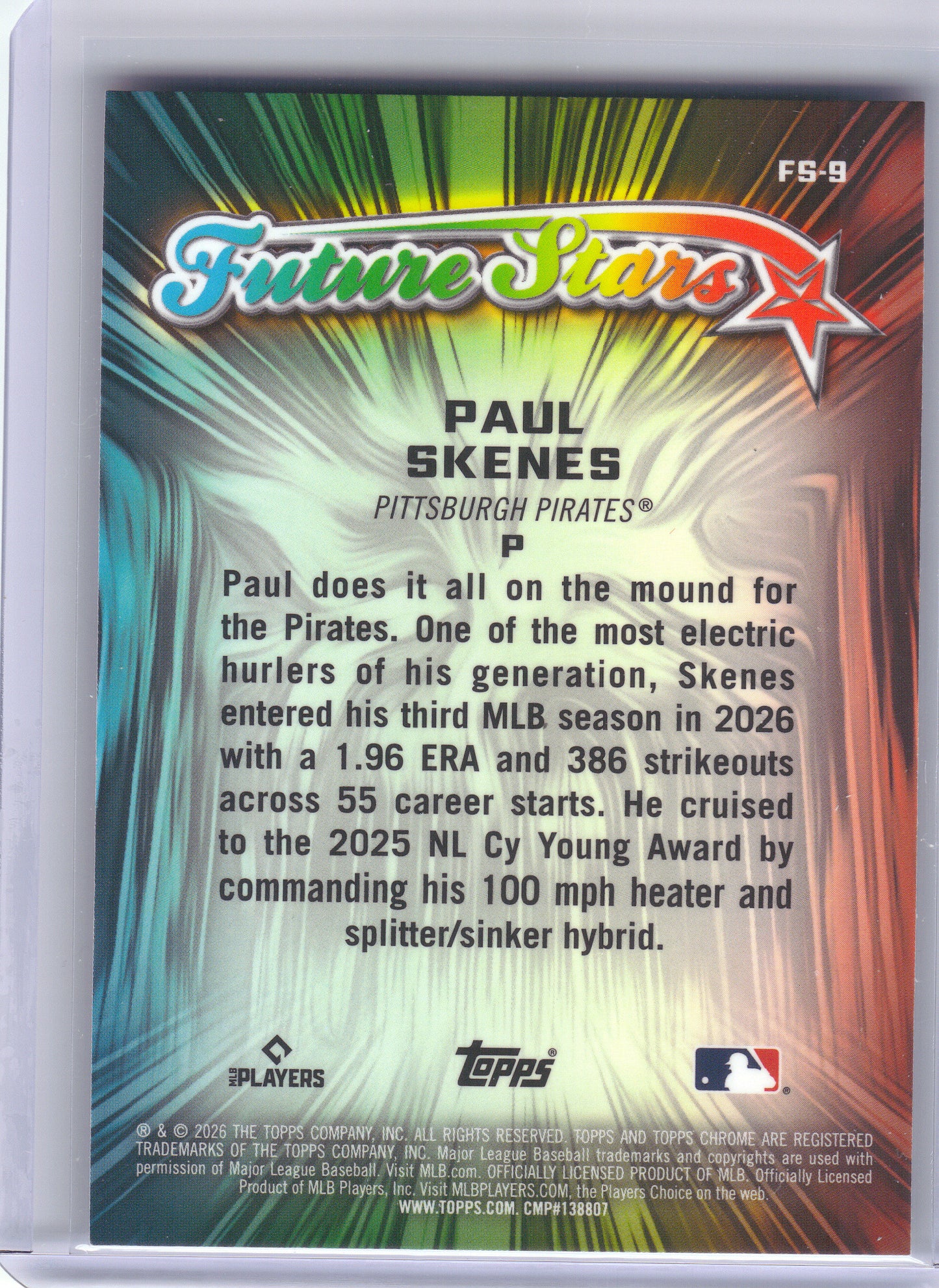 2026 Topps Chrome #FS-9 Paul Skenes Future Stars Pittsburgh Pirates