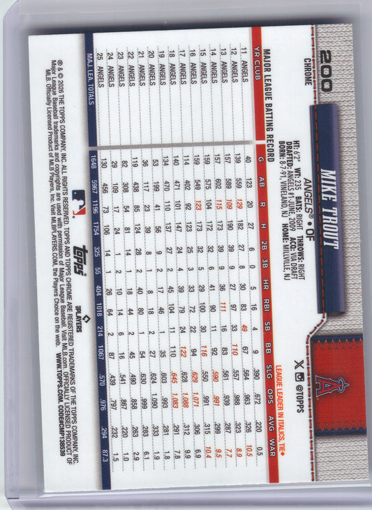 2026 Topps Chrome #200 Mike Trout X-Fractors Los Angeles Angels