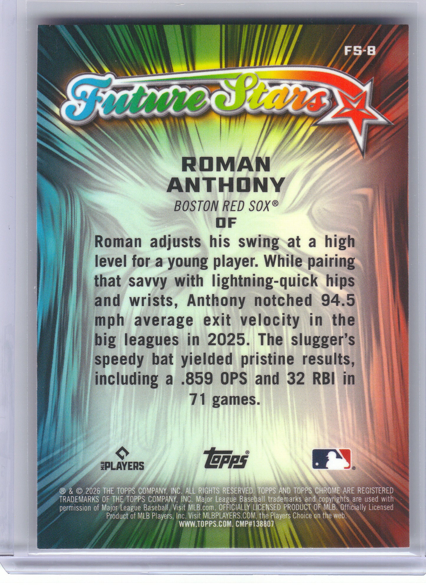 2026 Topps Chrome #FS-8 Roman Anthony Future Stars Boston Red Sox