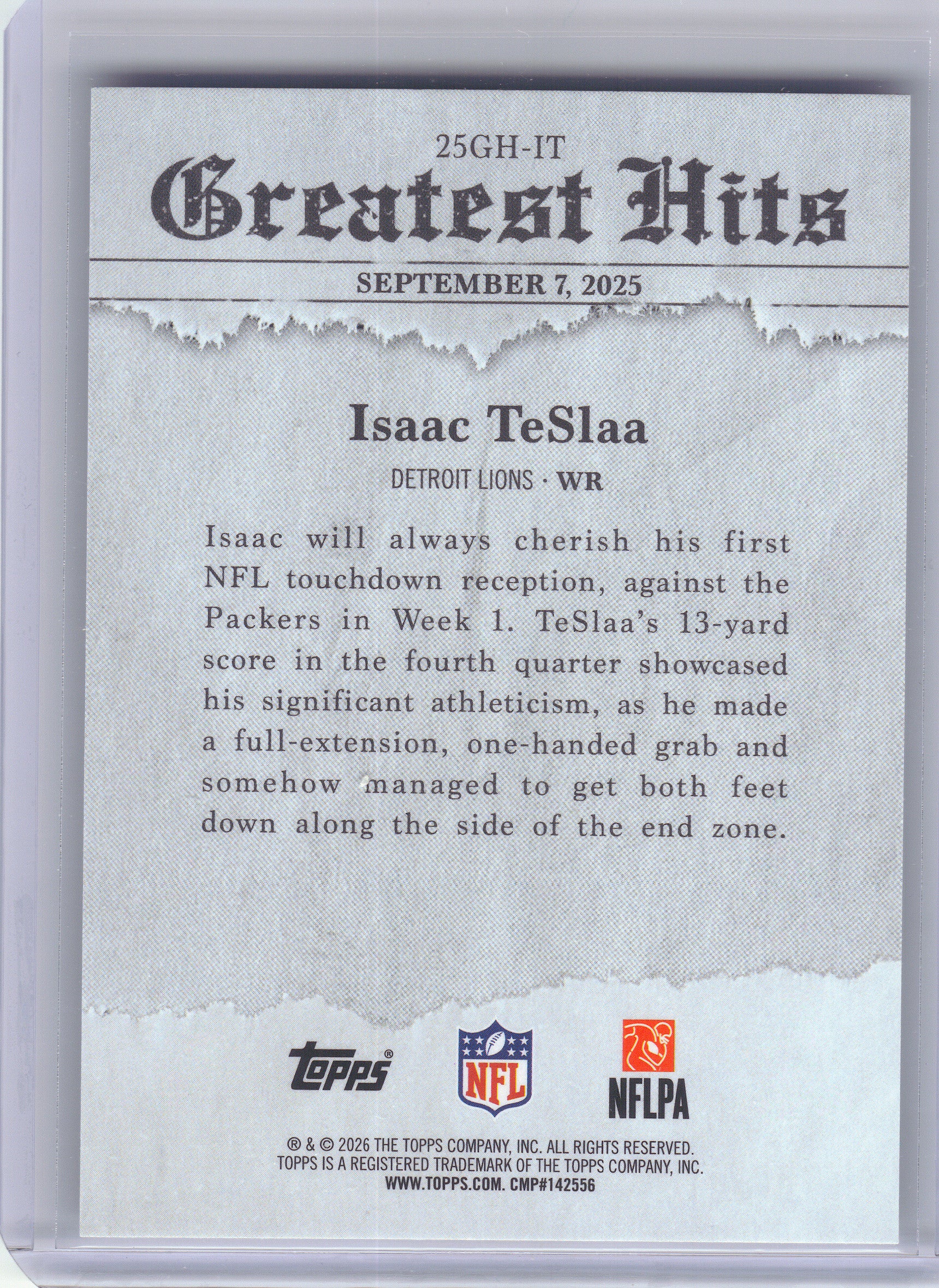 2026 Topps Flagship #25GH-IT Isaac TeSlaa 2025 Greatest Hits Detroit Lions