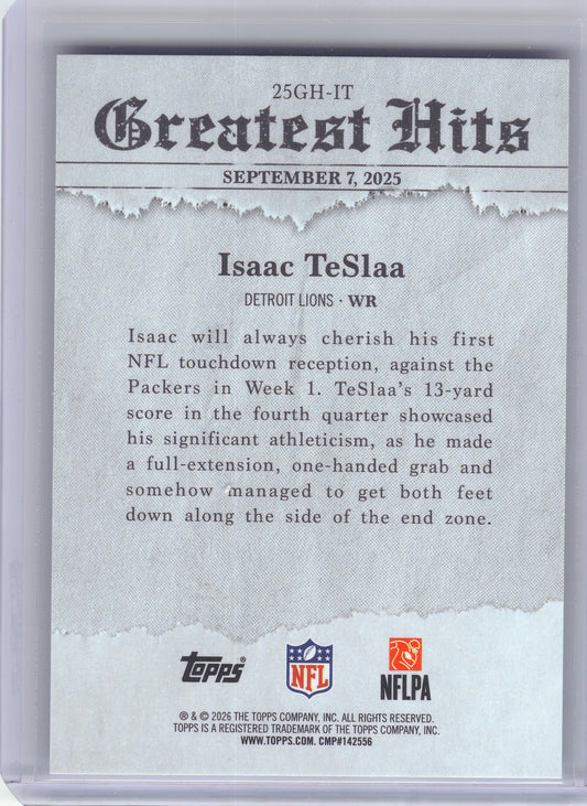 2026 Topps Flagship #25GH-IT Isaac TeSlaa 2025 Greatest Hits Detroit Lions