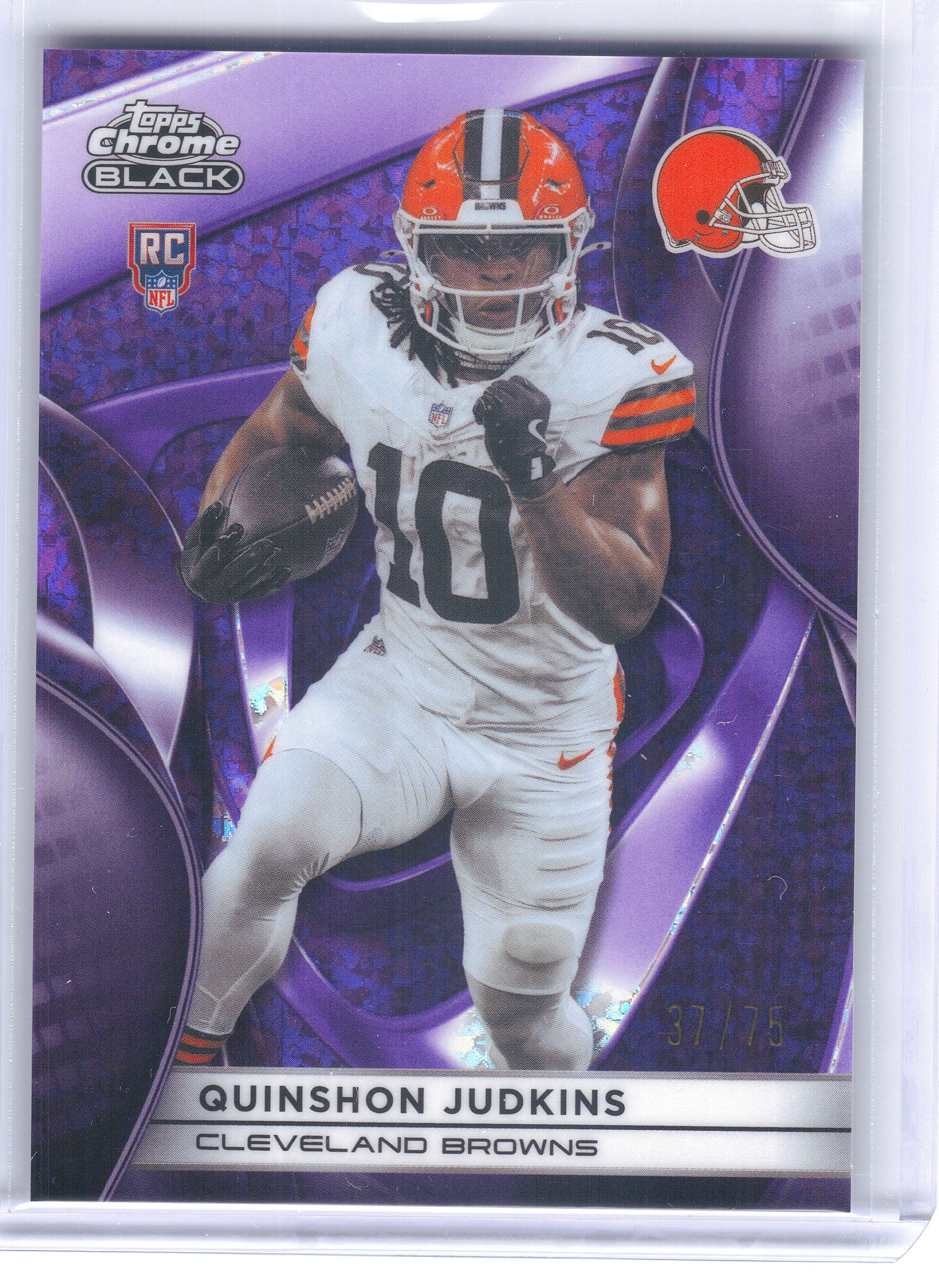 2025 Topps Chrome Black #111 Quinshon Judkins Purple Mini-Diamond Refractor #/75 Cleveland Browns SN, RC