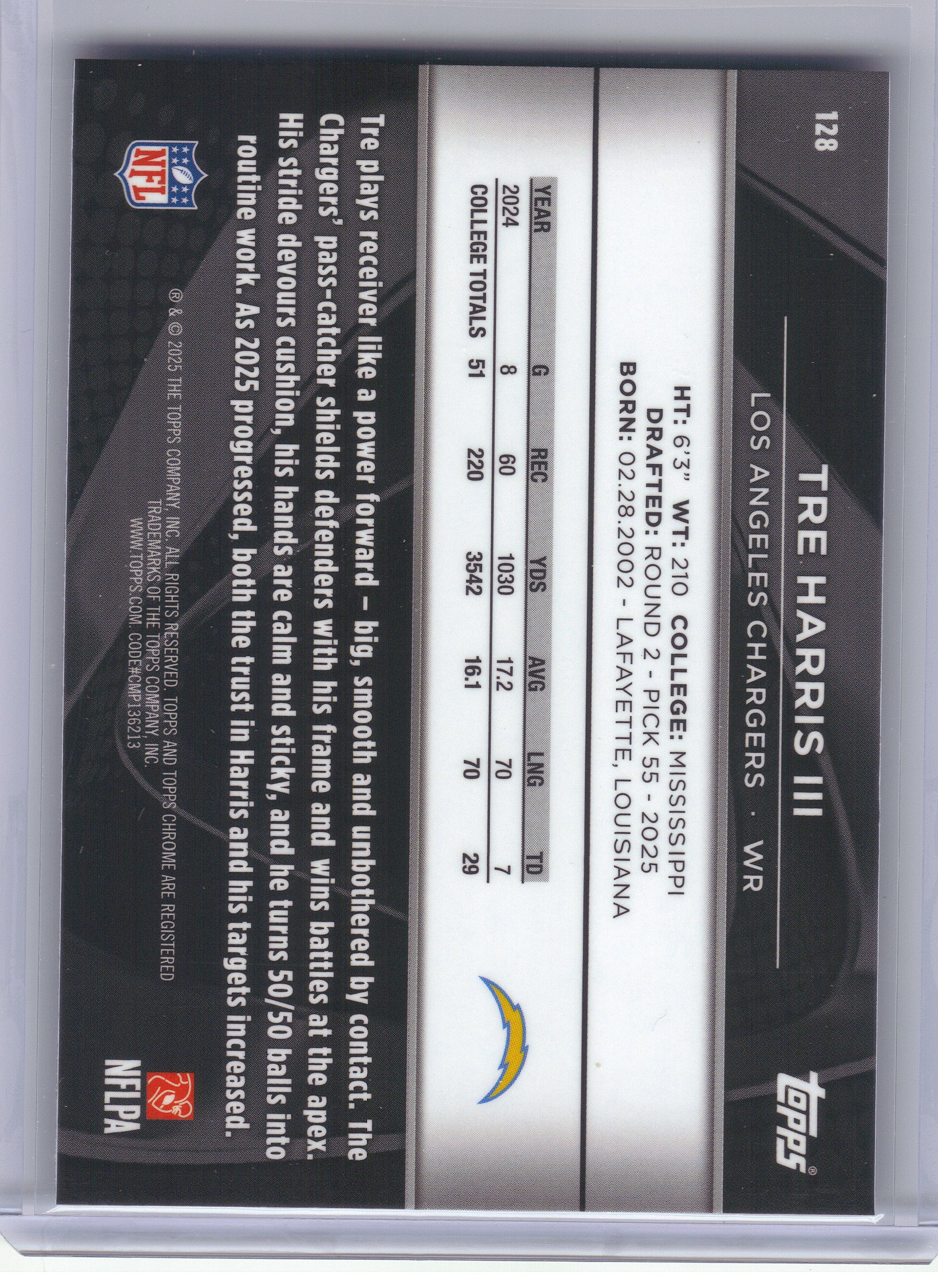 2025 Topps Chrome Black #128 Tre Harris III Los Angeles Chargers RC