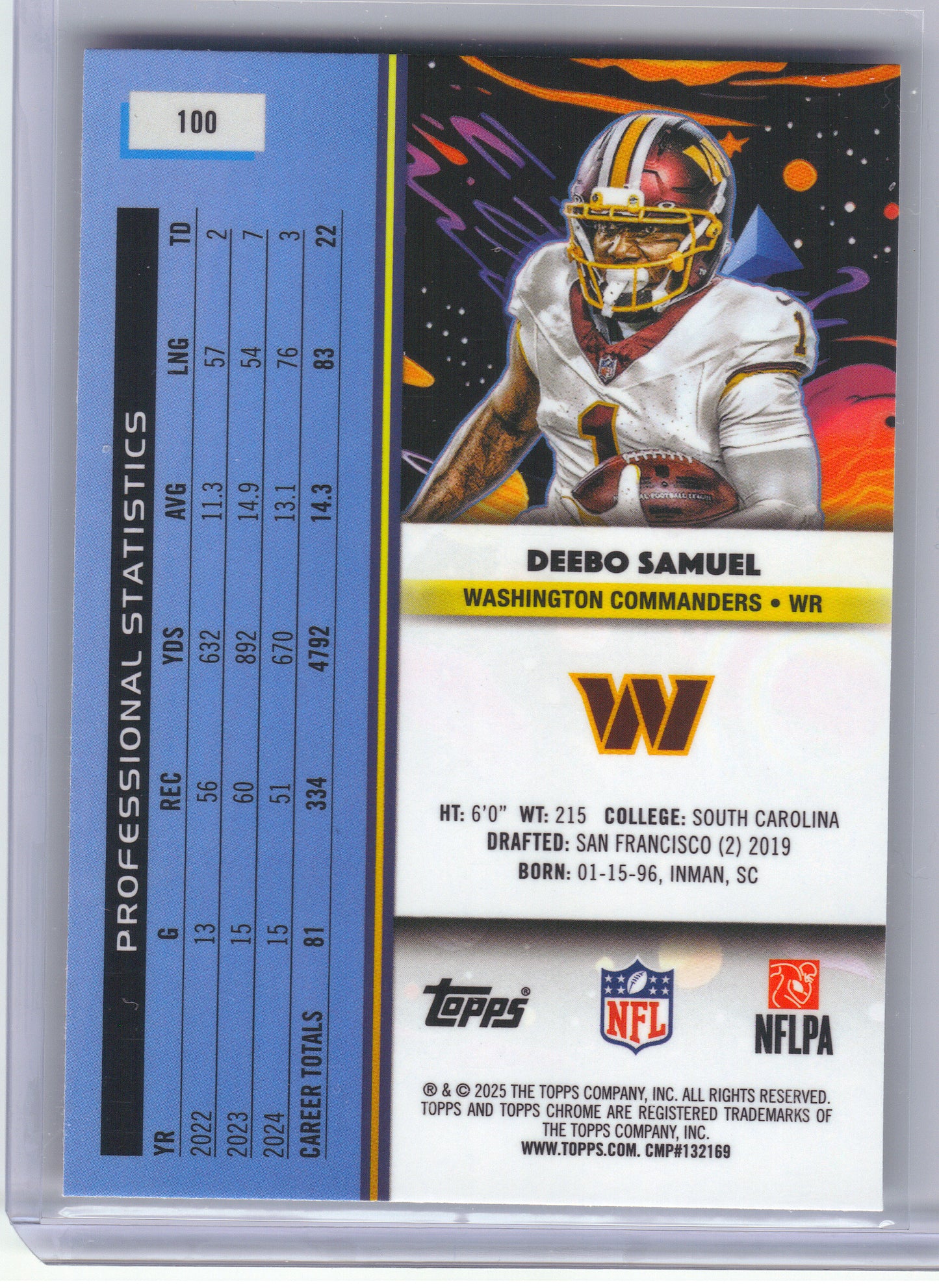 2025 Topps Chrome Cosmic #100 Deebo Samuel Washington Commanders