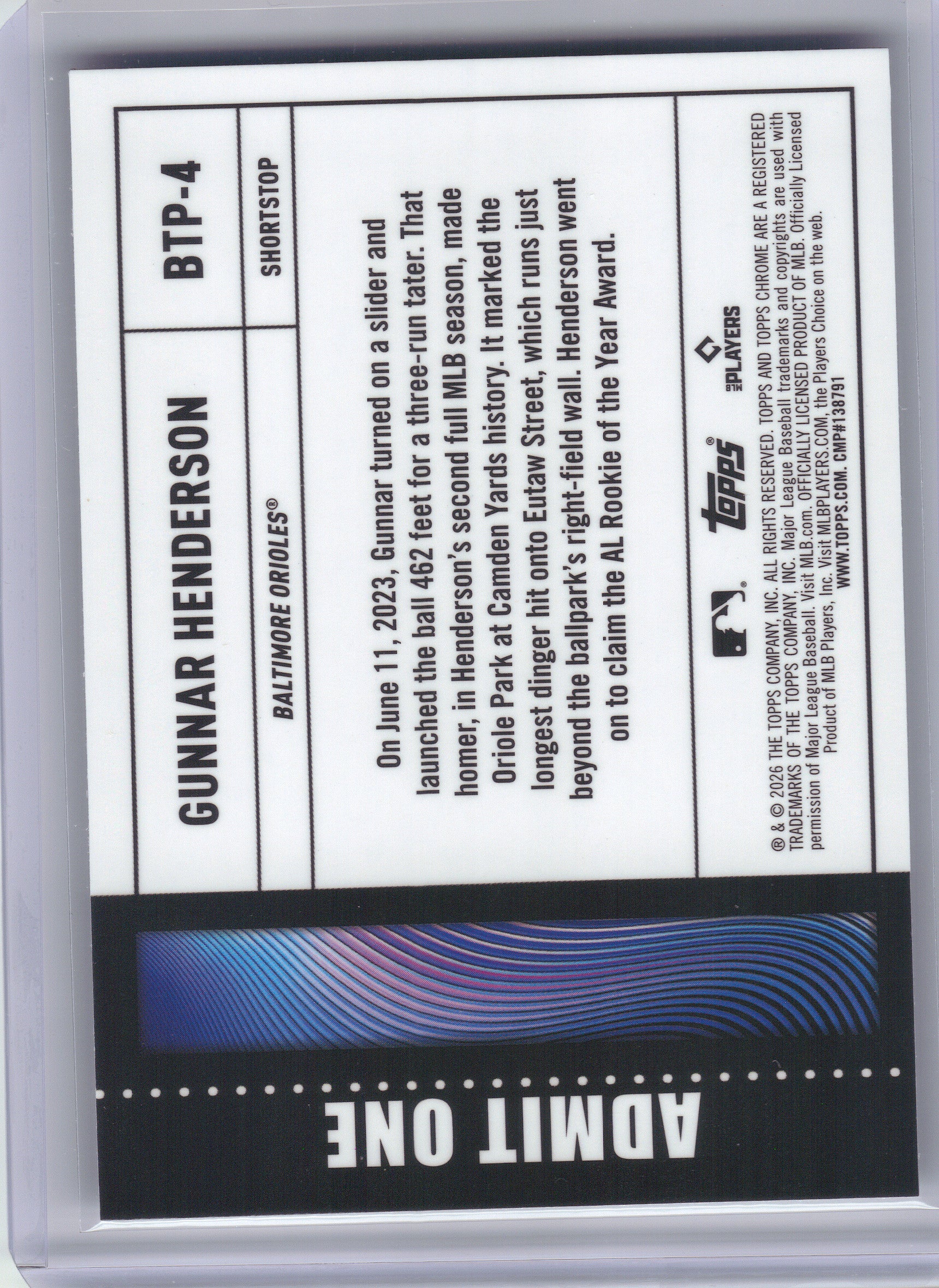 2026 Topps Chrome #BTP-4 Gunnar Henderson Big Ticket Players Baltimore Orioles
