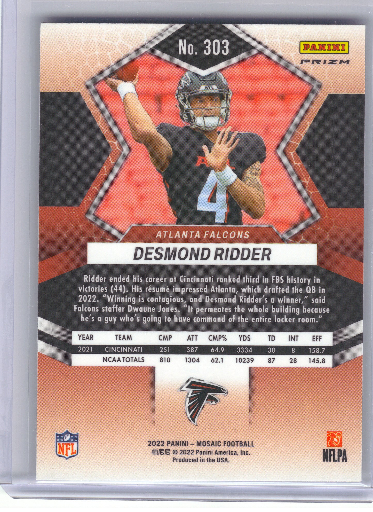 2022 Panini Mosaic #303 Desmond Ridder Mosaic Choice Red and Green Atlanta Falcons RC