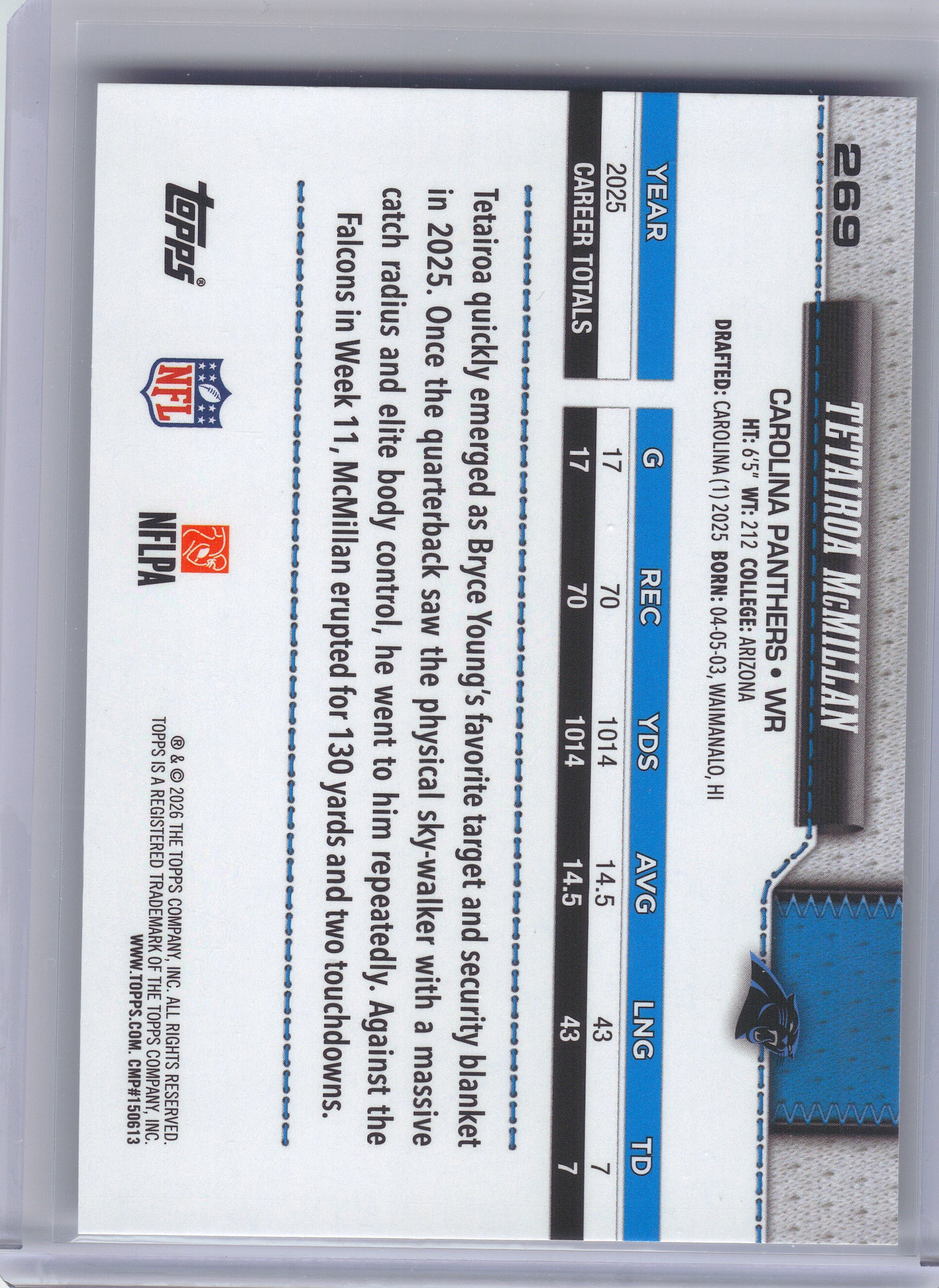 2026 Topps Flagship #269 Tetairoa McMillan Carolina Panthers