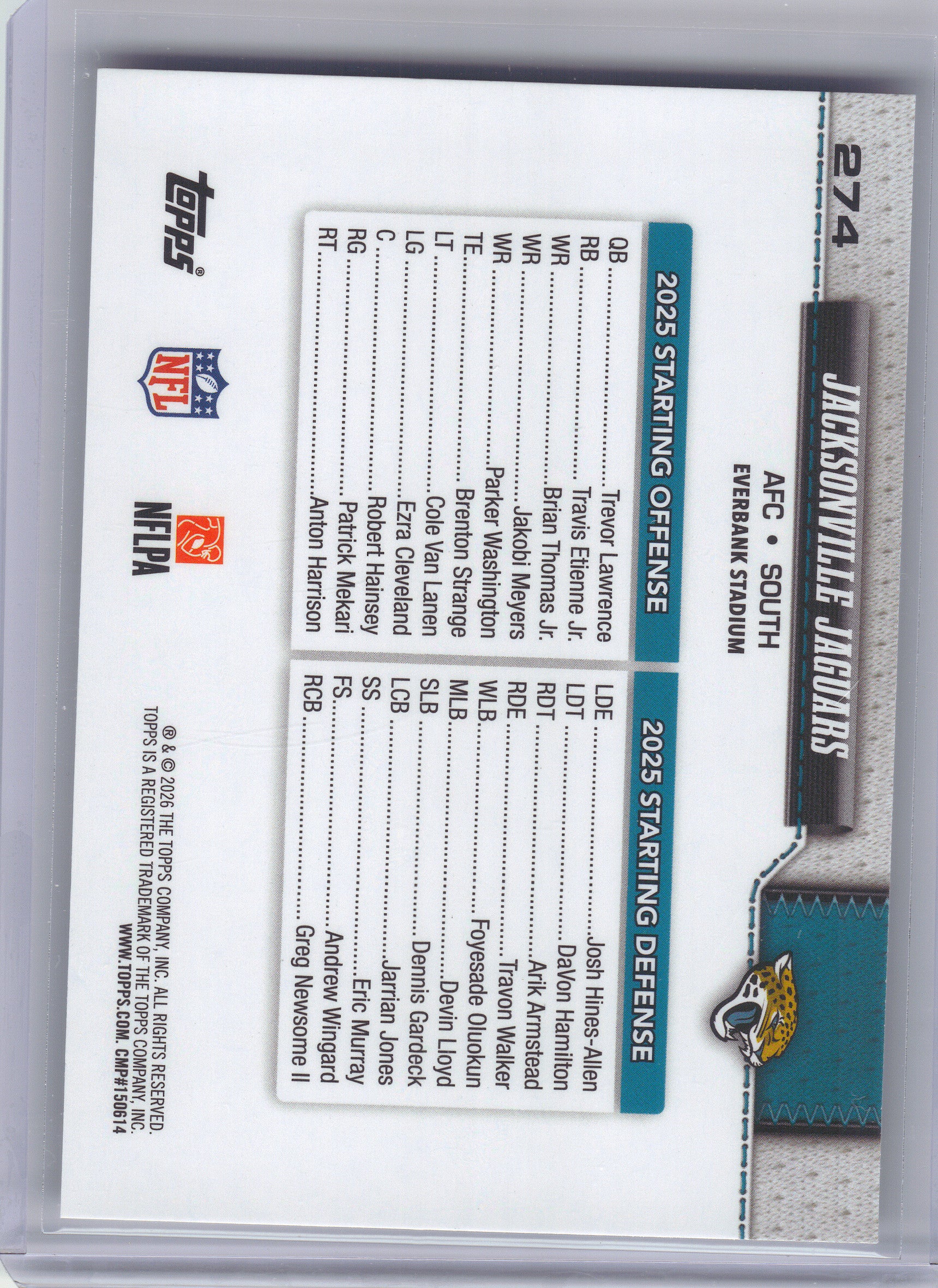 2026 Topps Flagship #274 Jacksonville Jaguars Jacksonville Jaguars