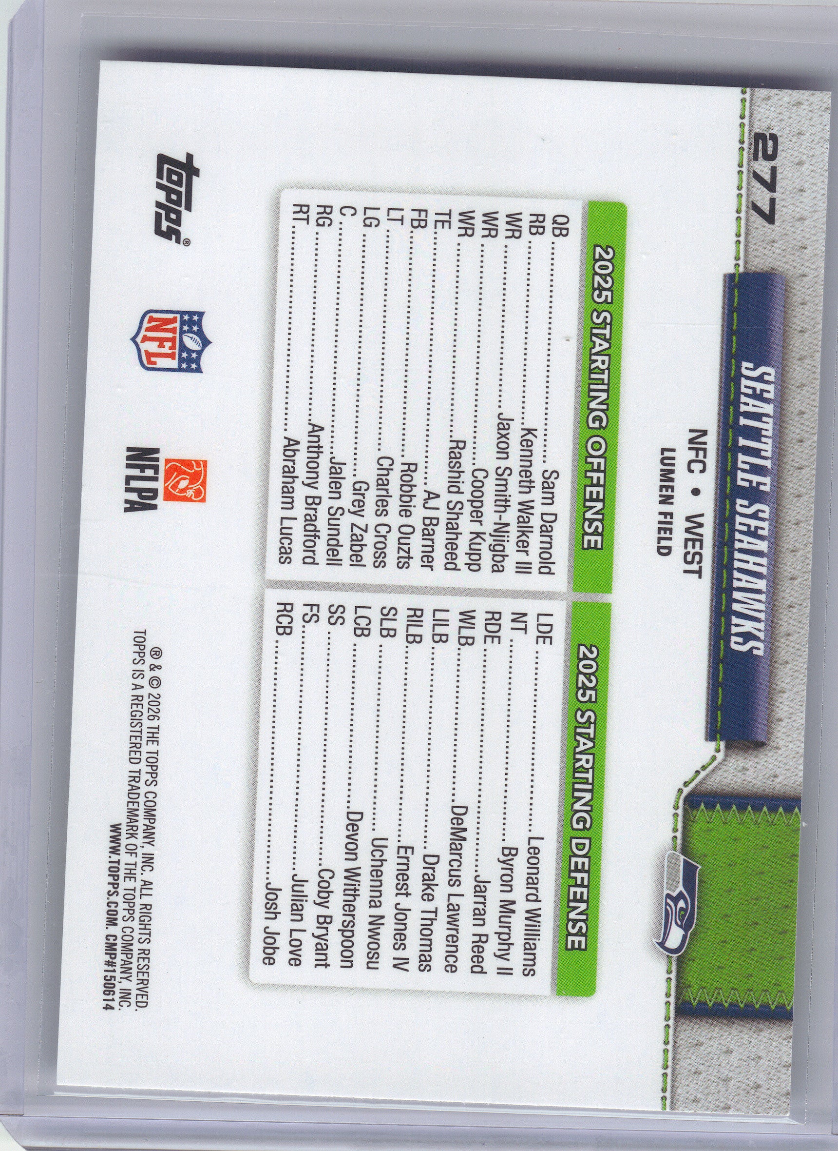 2026 Topps Flagship #277 Seattle Seahawks Seattle Seahawks