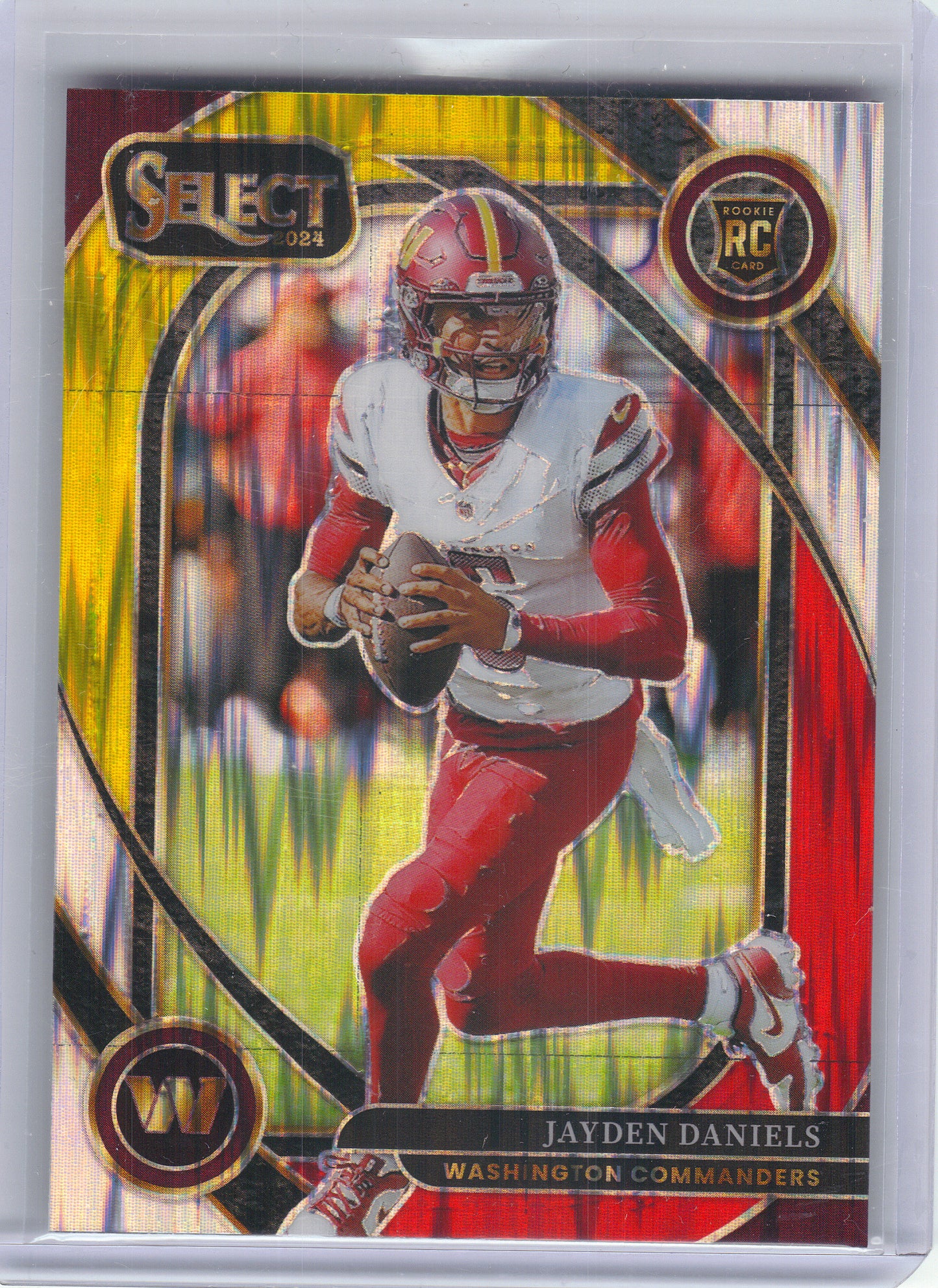 2024 Panini Select #217 Jayden Daniels Red & Yellow Prizm Shock Washington Commanders RC