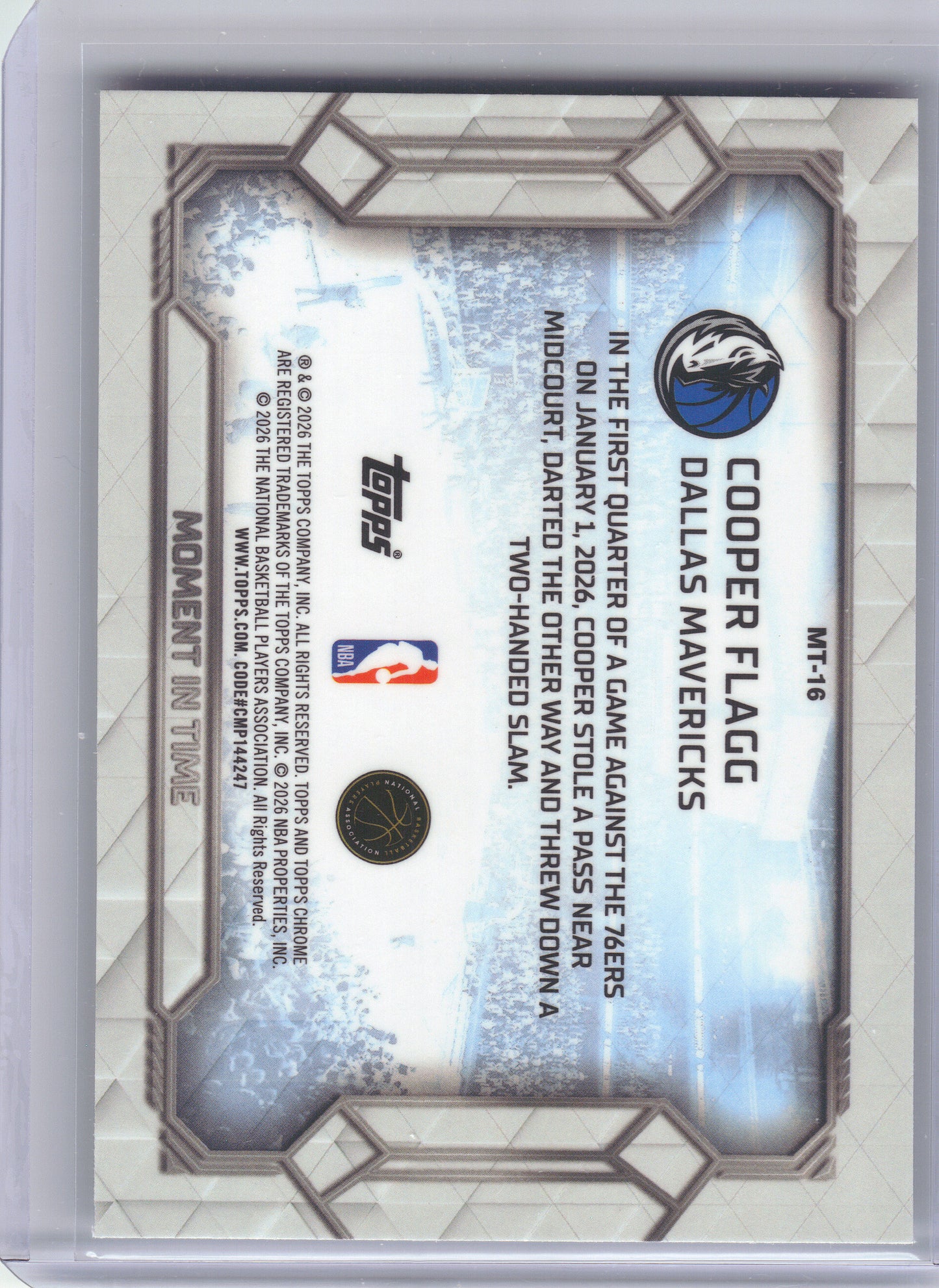 2025-26 Topps Chrome Update #MT-16 Cooper Flagg Moment In Time Dallas Mavericks