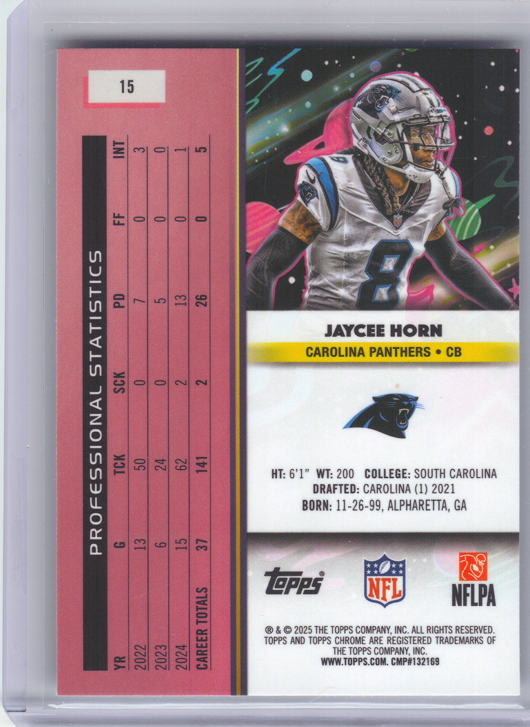 2025 Topps Chrome Cosmic #15 Jaycee Horn Carolina Panthers