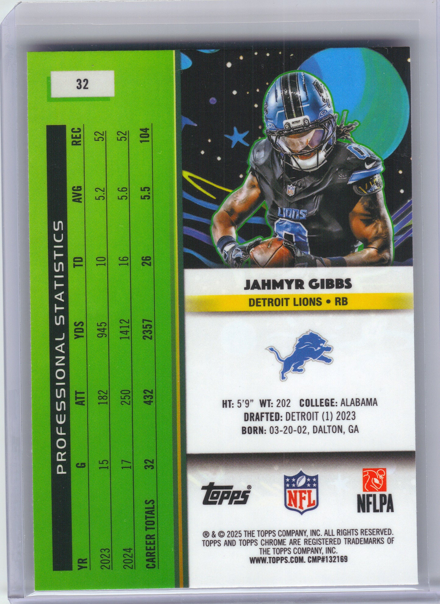 2025 Topps Chrome Cosmic #32 Jahmyr Gibbs Detroit Lions