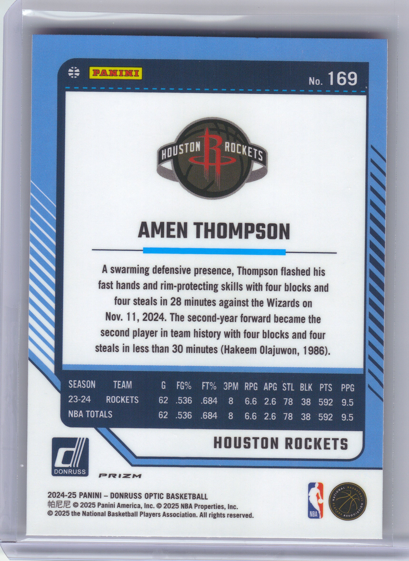 2024-25 Donruss Optic #169 Amen Thompson Red International Houston Rockets