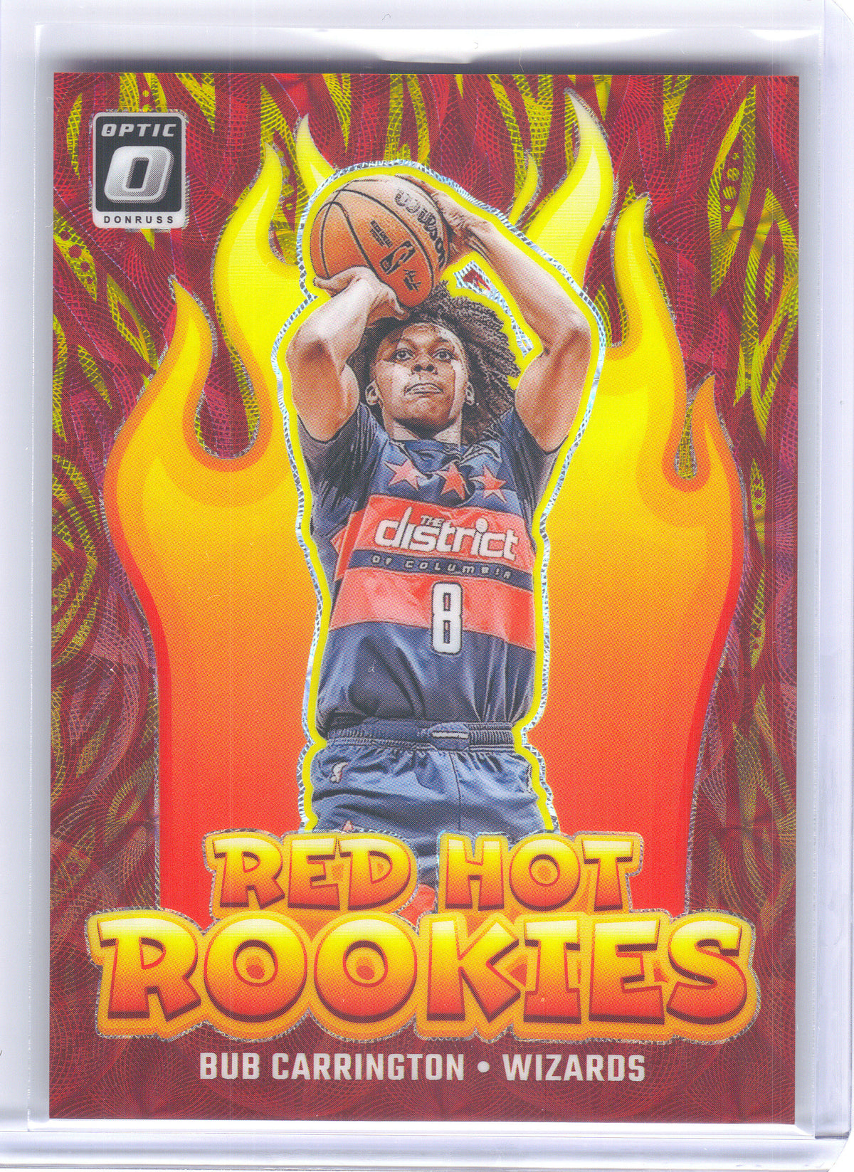 2024-25 Donruss Optic #11 Bub Carrington Red Hot Rookies Red and Gold International #/99 Washington Wizards SN