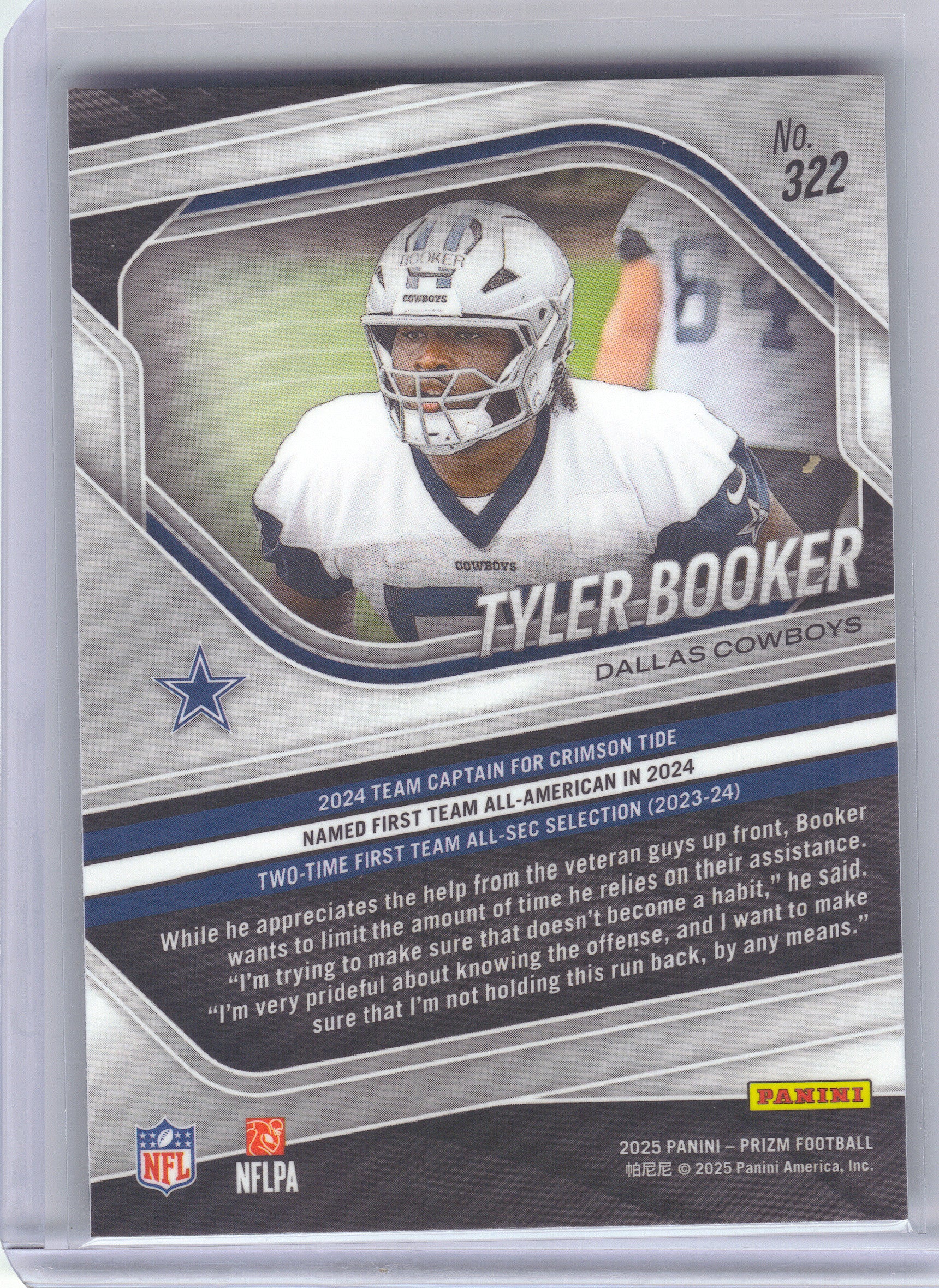 2025 Panini Prizm #322 Tyler Booker Dallas Cowboys RC