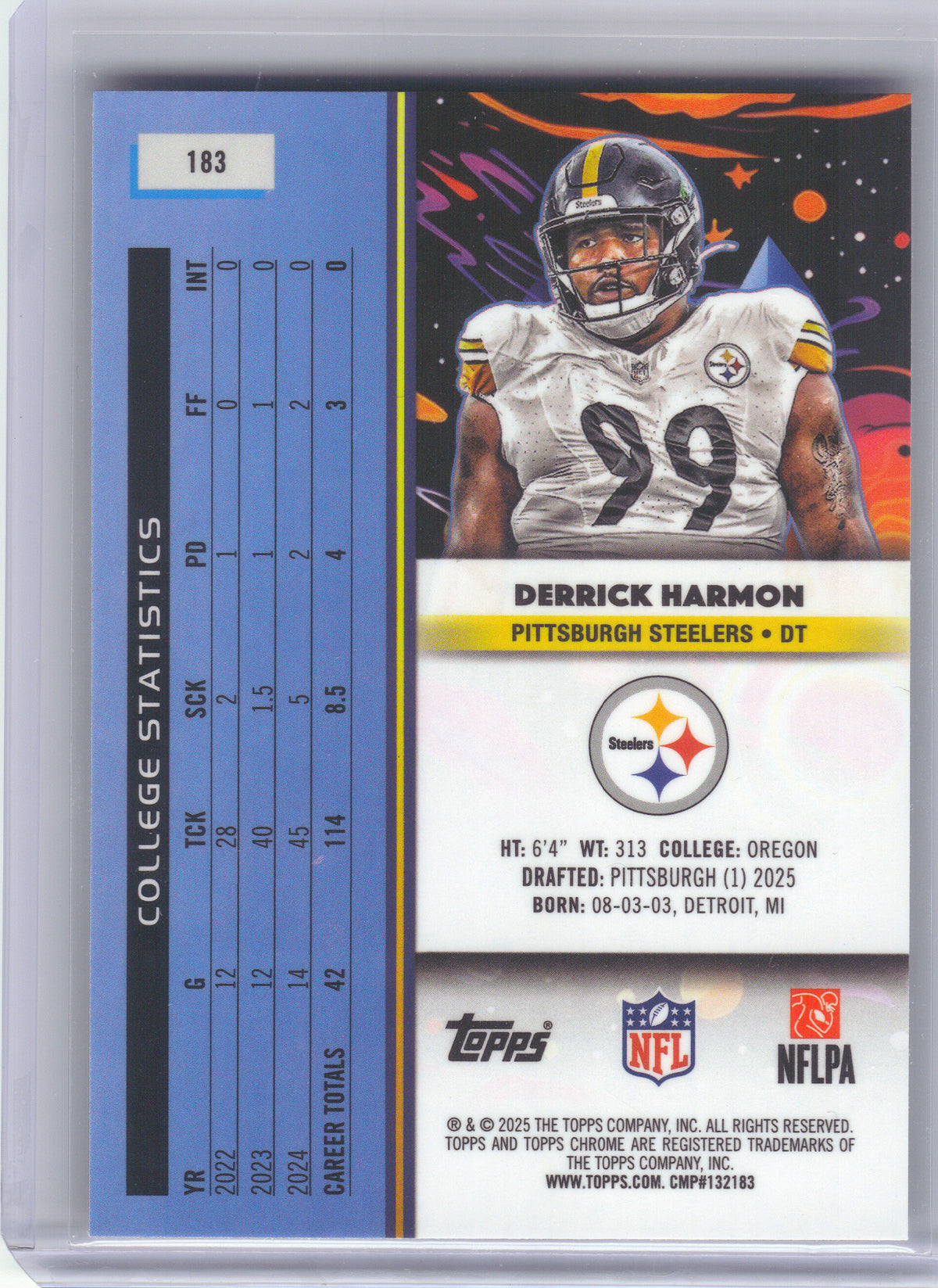 2025 Topps Chrome Cosmic #183 Derrick Harmon Pittsburgh Steelers RC