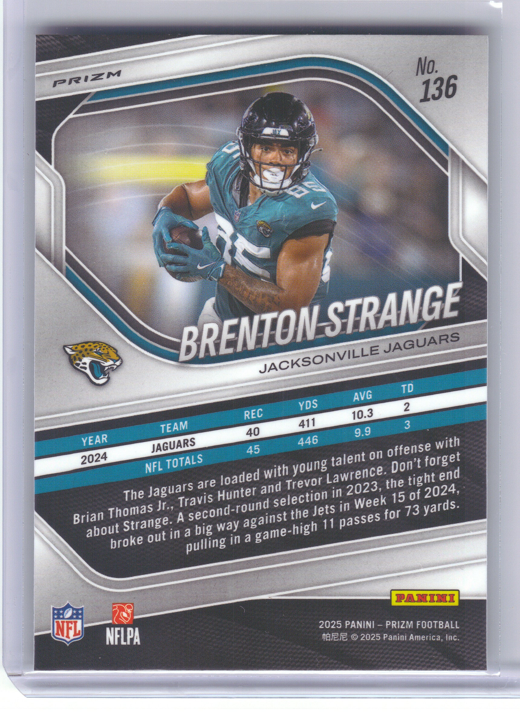 2025 Panini Prizm #136 Brenton Strange Silver Jacksonville Jaguars