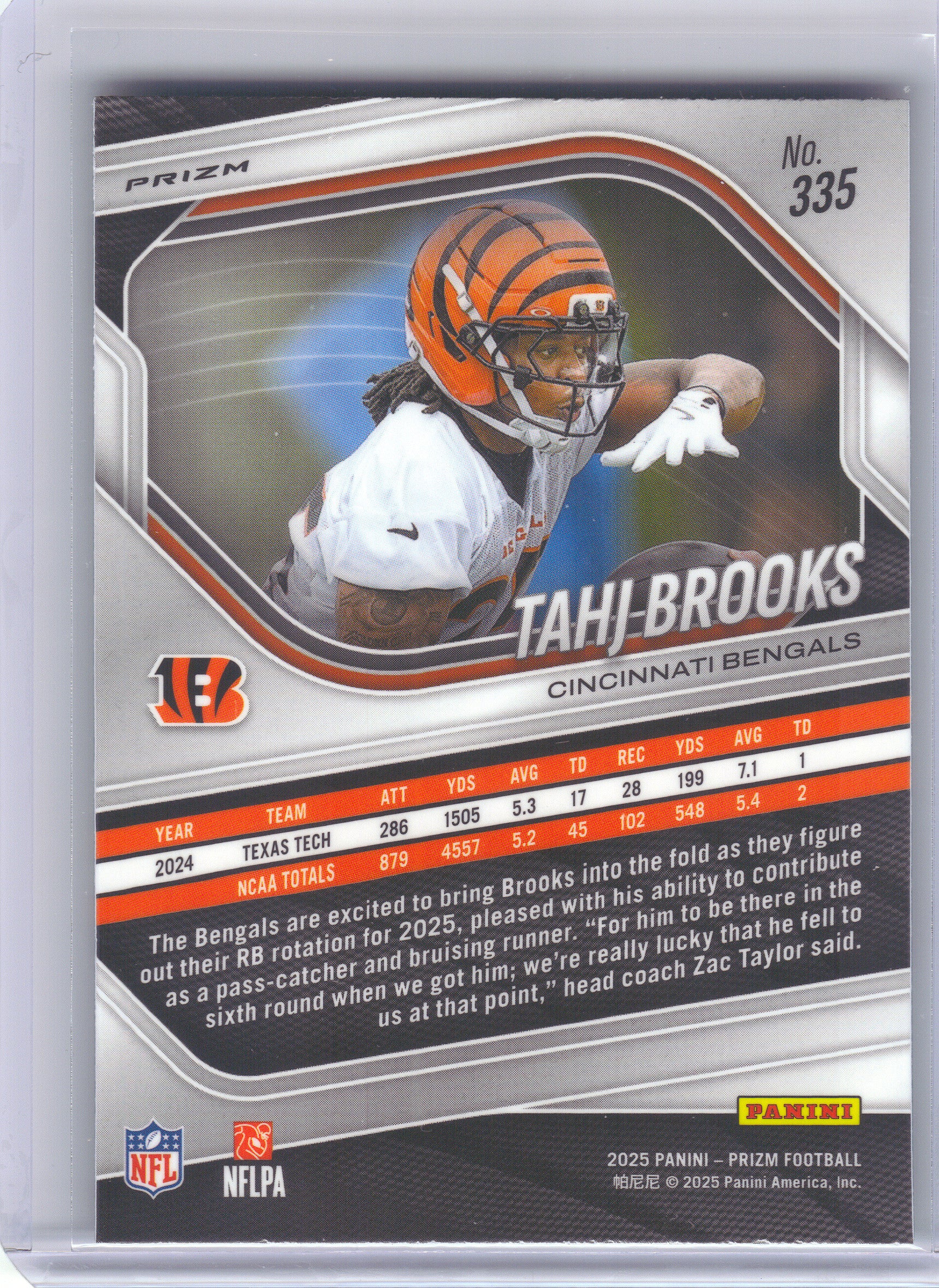 2025 Panini Prizm #335 Tahj Brooks Neon Green Pulsar Cincinnati Bengals