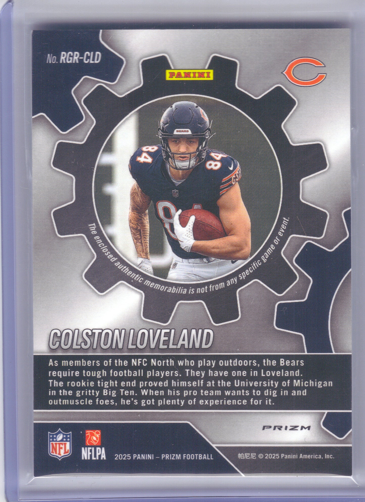 2025 Panini Prizm #RGR-CLD Colston Loveland Rookie Gear Neon Green Pulsar Chicago Bears MEM