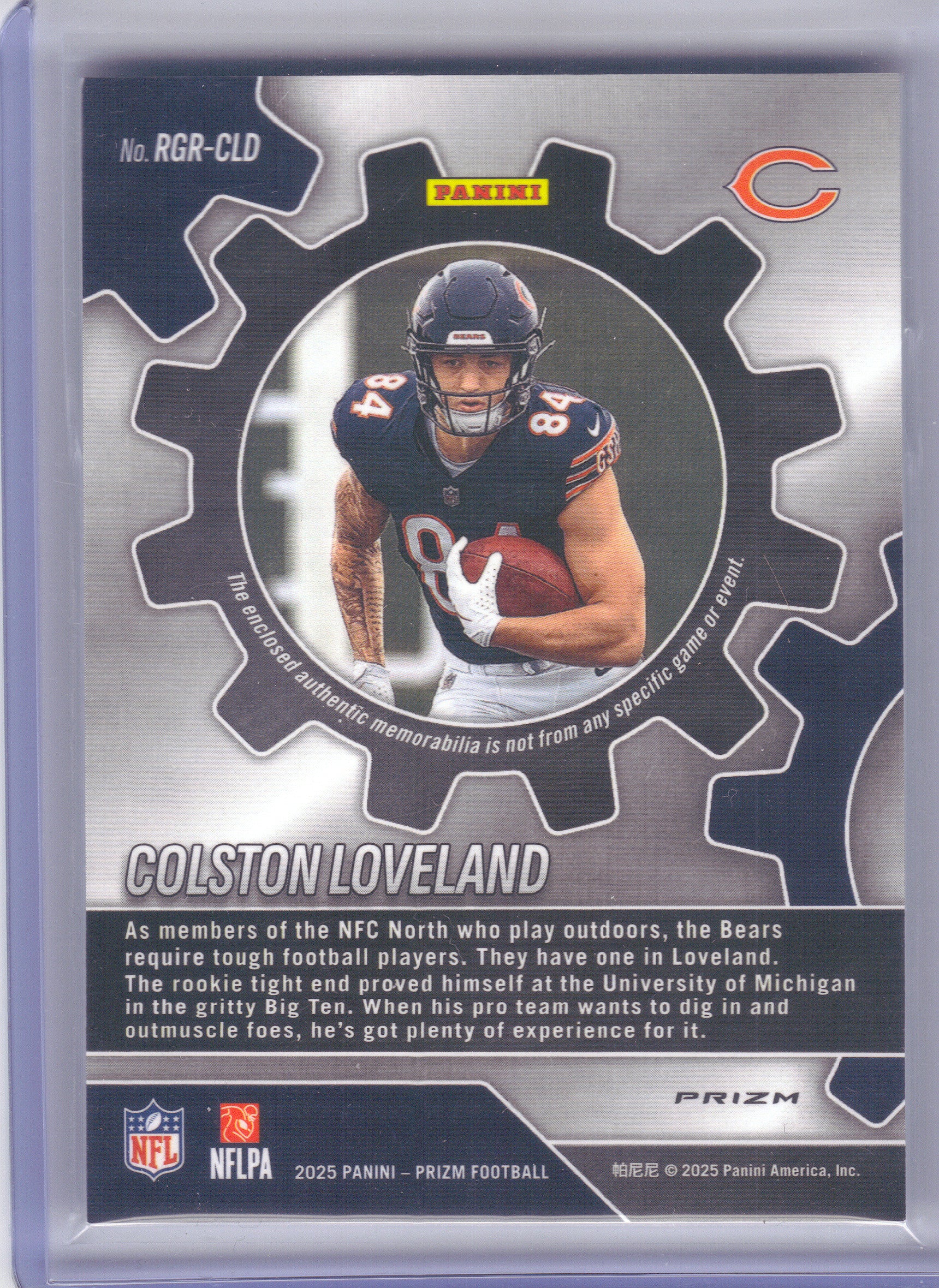 2025 Panini Prizm #RGR-CLD Colston Loveland Rookie Gear Neon Green Pulsar Chicago Bears MEM
