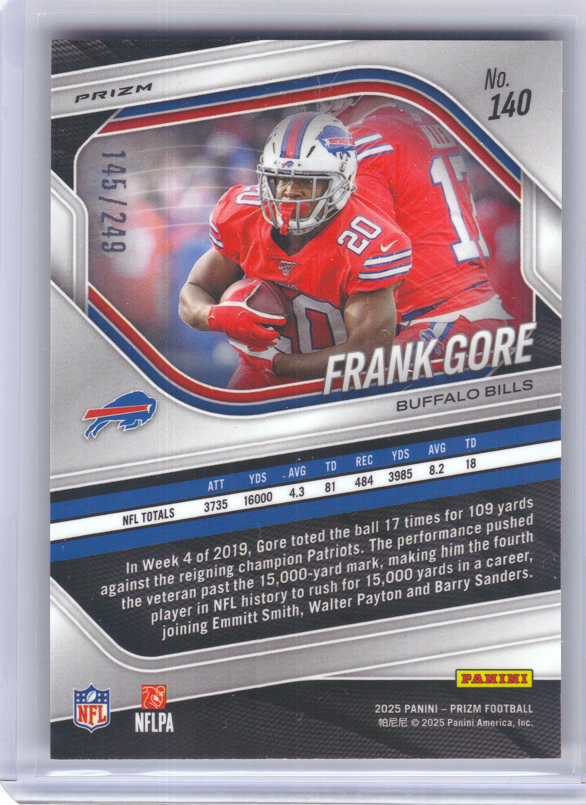 2025 Panini Prizm #140 Frank Gore Orange #/249 Buffalo Bills SN