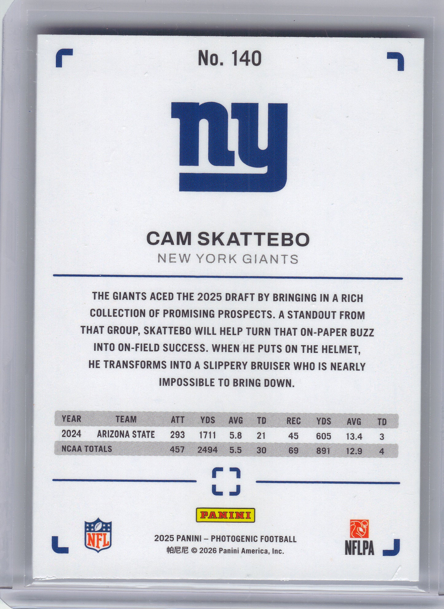 2025 Panini Photogenic #140 Cam Skattebo New York Giants RC