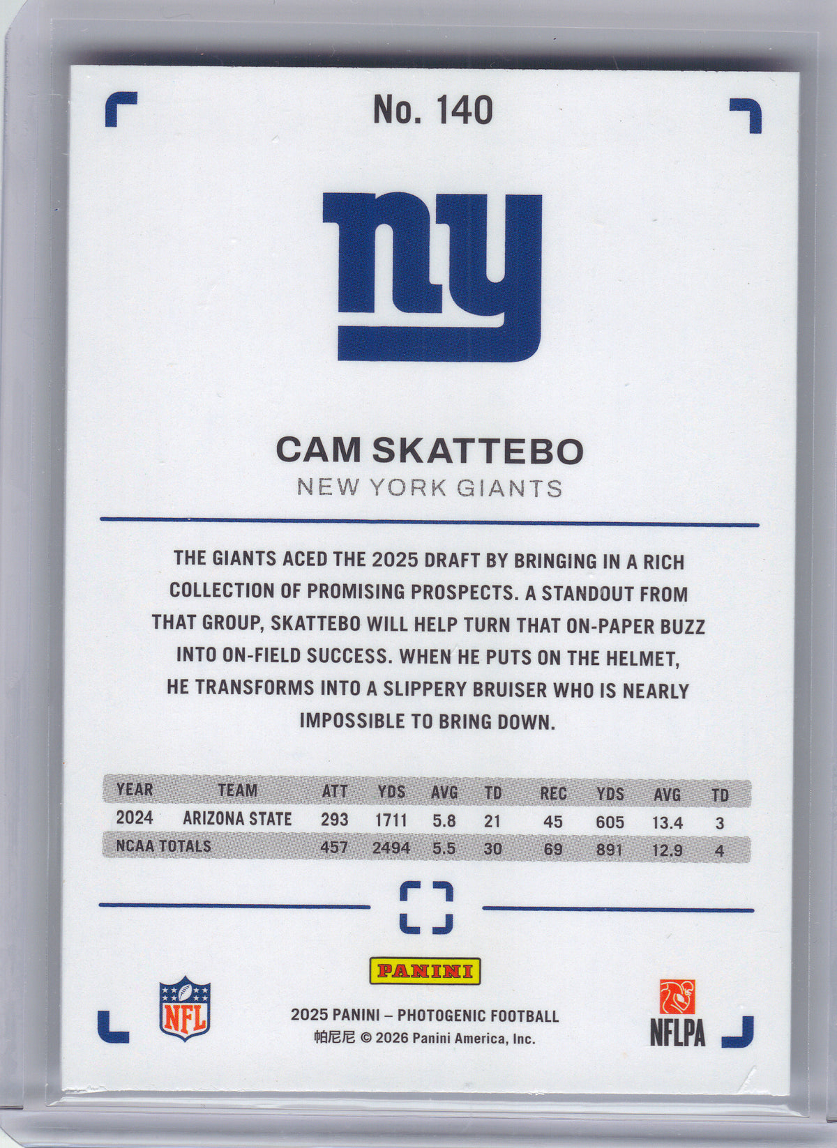 2025 Panini Photogenic #140 Cam Skattebo New York Giants RC