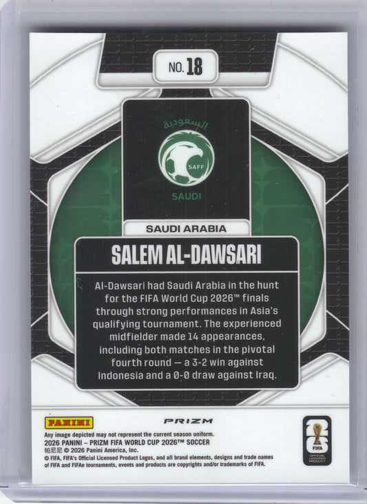 2026 Panini Prizm FIFA World Cup #18 Salem Al-Dawsari Trophy Hunting Silver Prizms Saudi Arabia