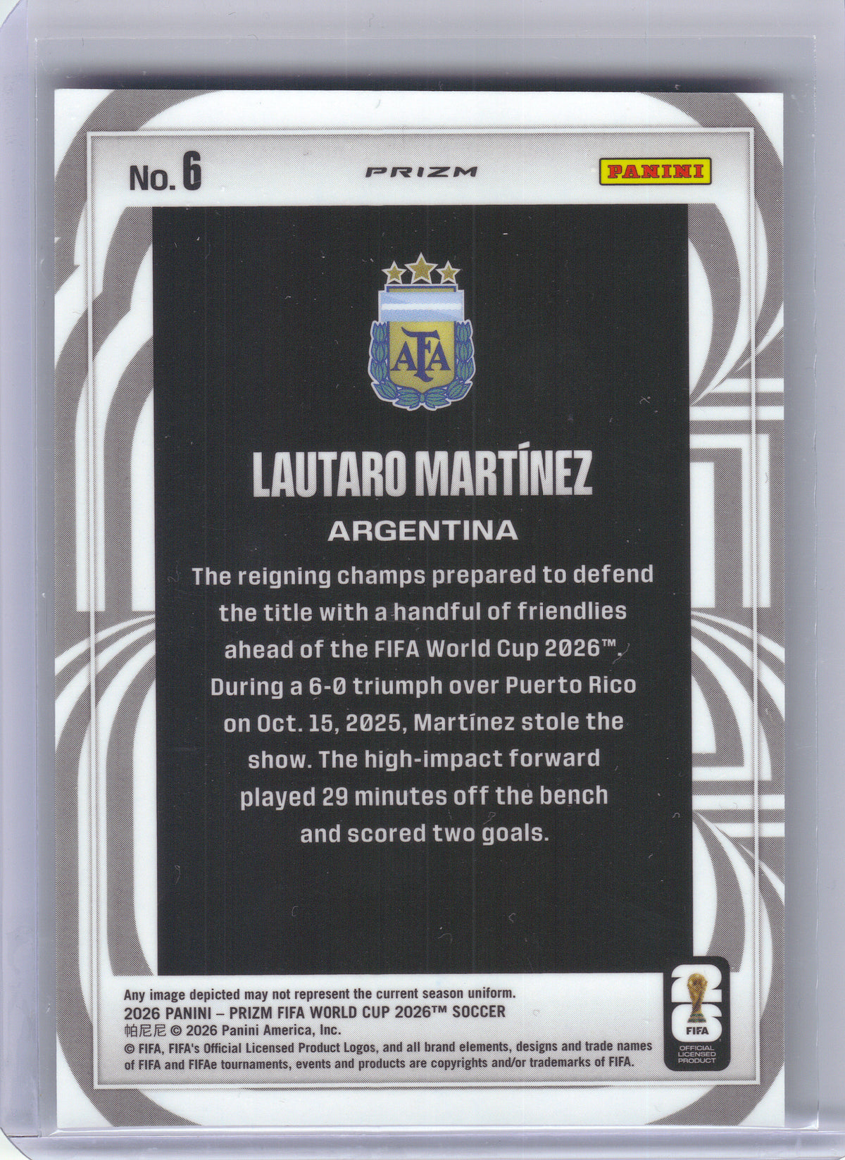 2026 Panini Prizm FIFA World Cup #6 Lautaro Martinez Screamers Preferred Prizms Argentina