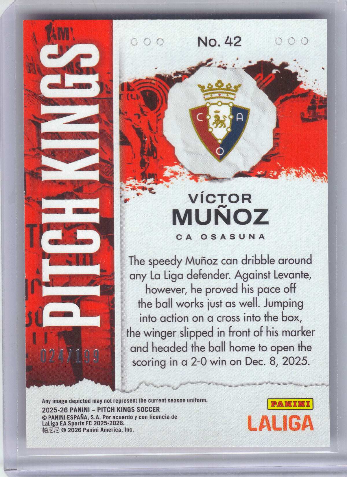2025-26 Panini Pitch Kings #42 Victor Munoz Ruby #/199 Osasuna SN