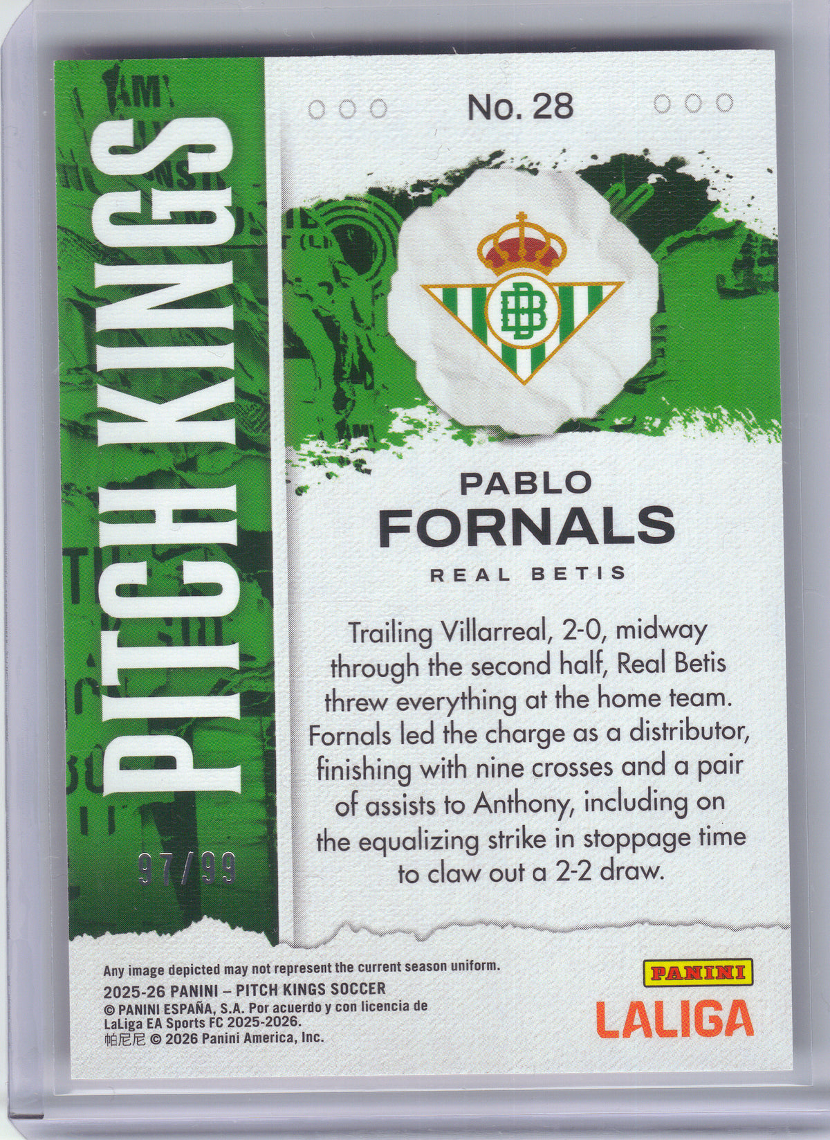 2025-26 Panini Pitch Kings #28 Pablo Fornals Pink #/99 Betis SN