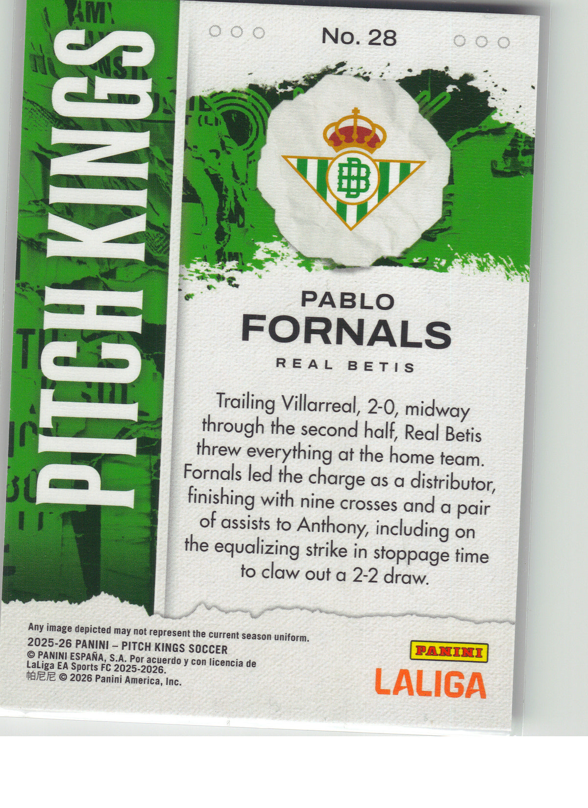 2025-26 Panini Pitch Kings #28 Pablo Fornals Betis