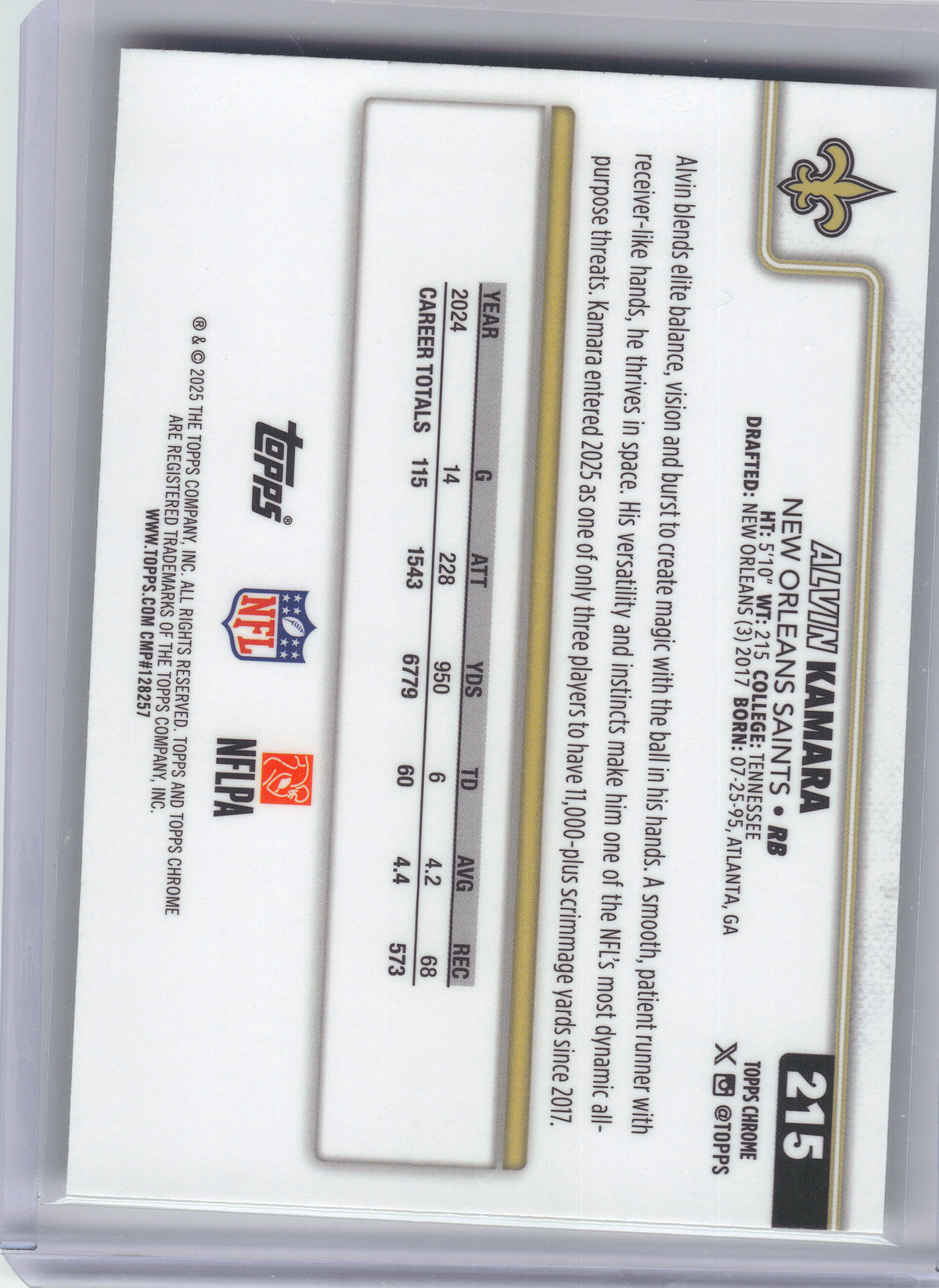 2025 Topps Chrome #215 Alvin Kamara Lime Green X-Fractor New Orleans Saints