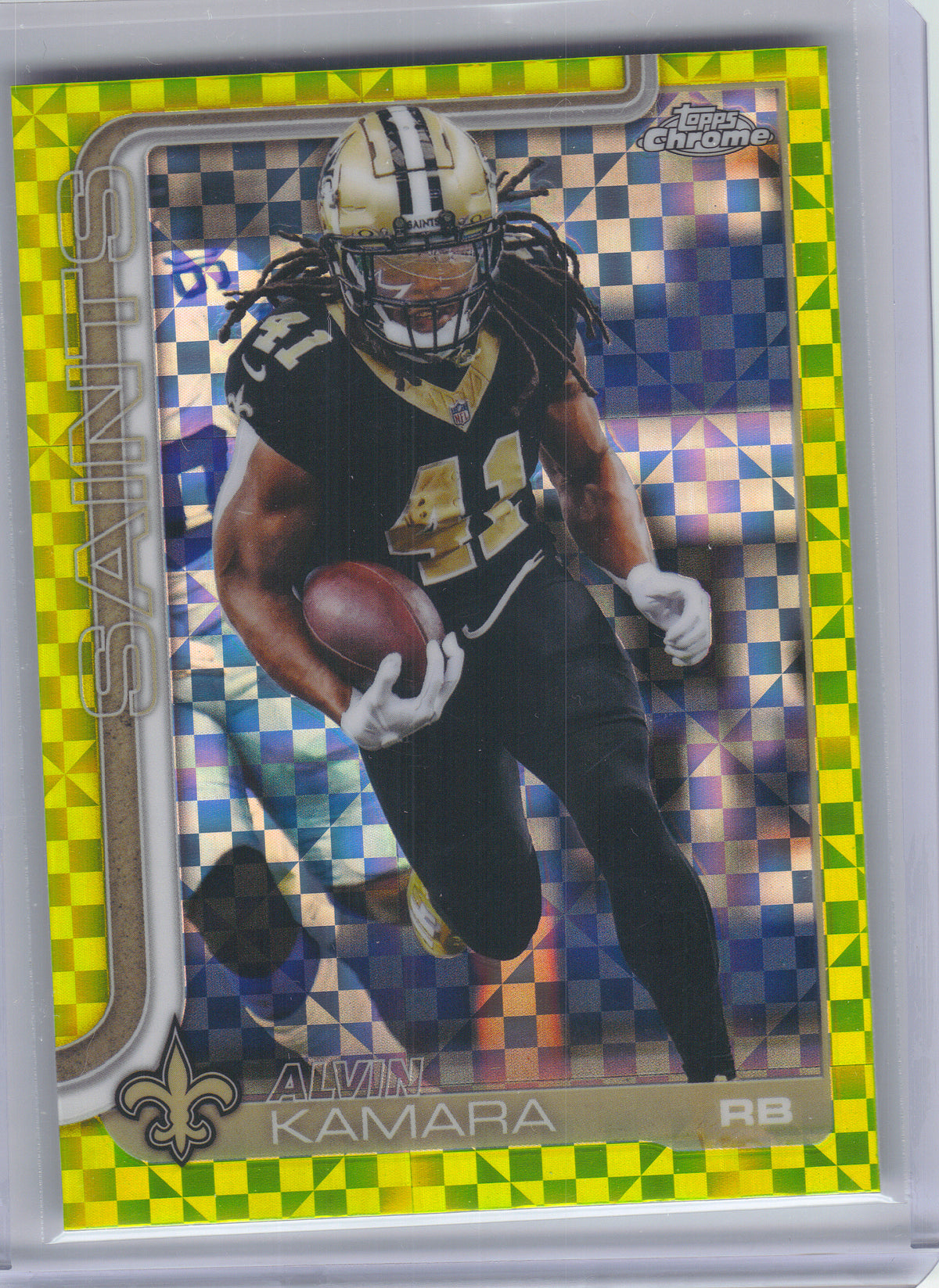 2025 Topps Chrome #215 Alvin Kamara Lime Green X-Fractor New Orleans Saints