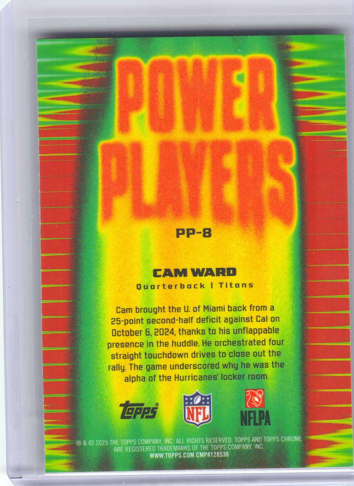 2025 Topps Chrome #PP-8 Cam Ward Power Players Tennessee Titans