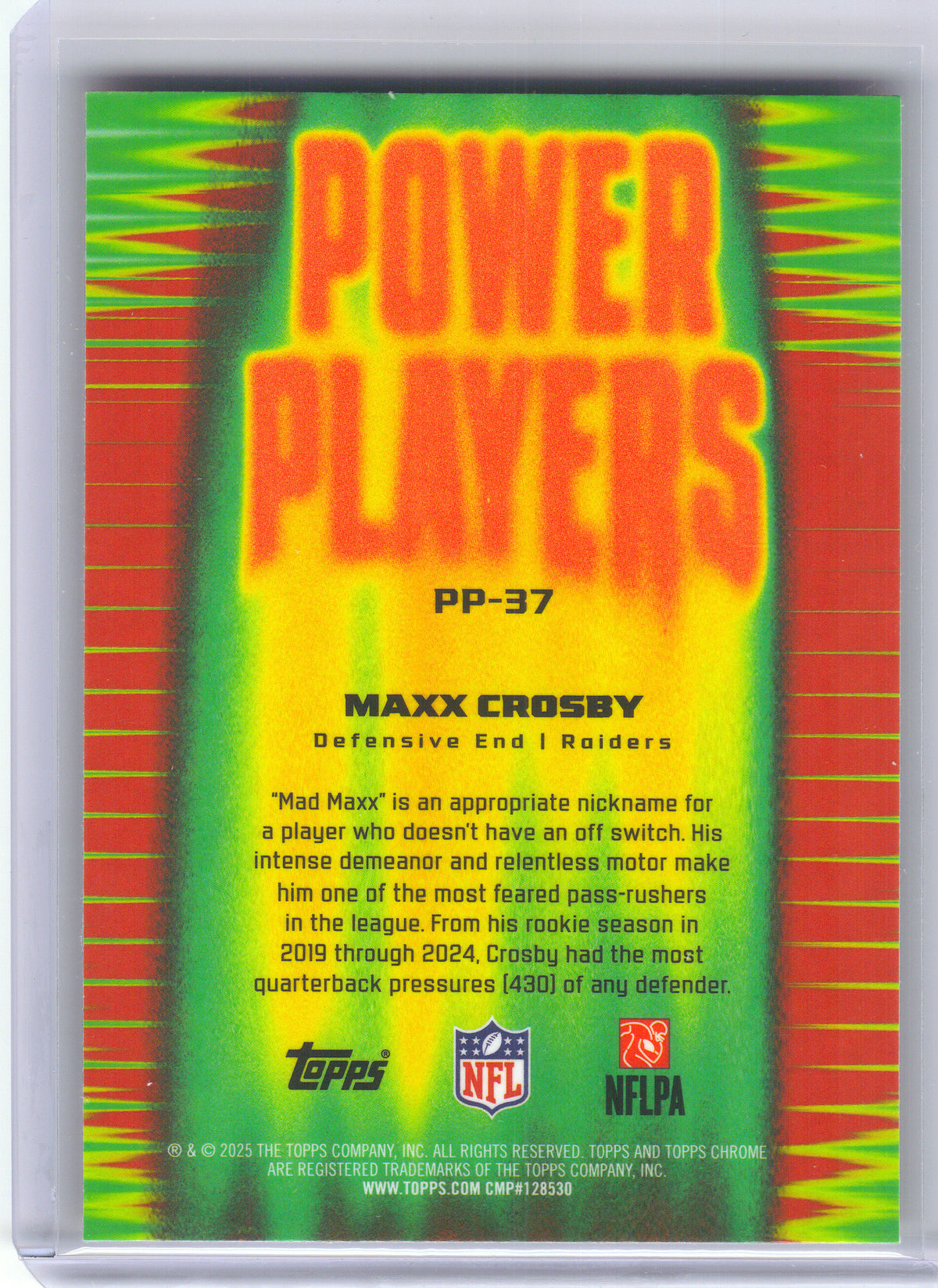 2025 Topps Chrome #PP-37 Maxx Crosby Power Players X-Fractor Las Vegas Raiders