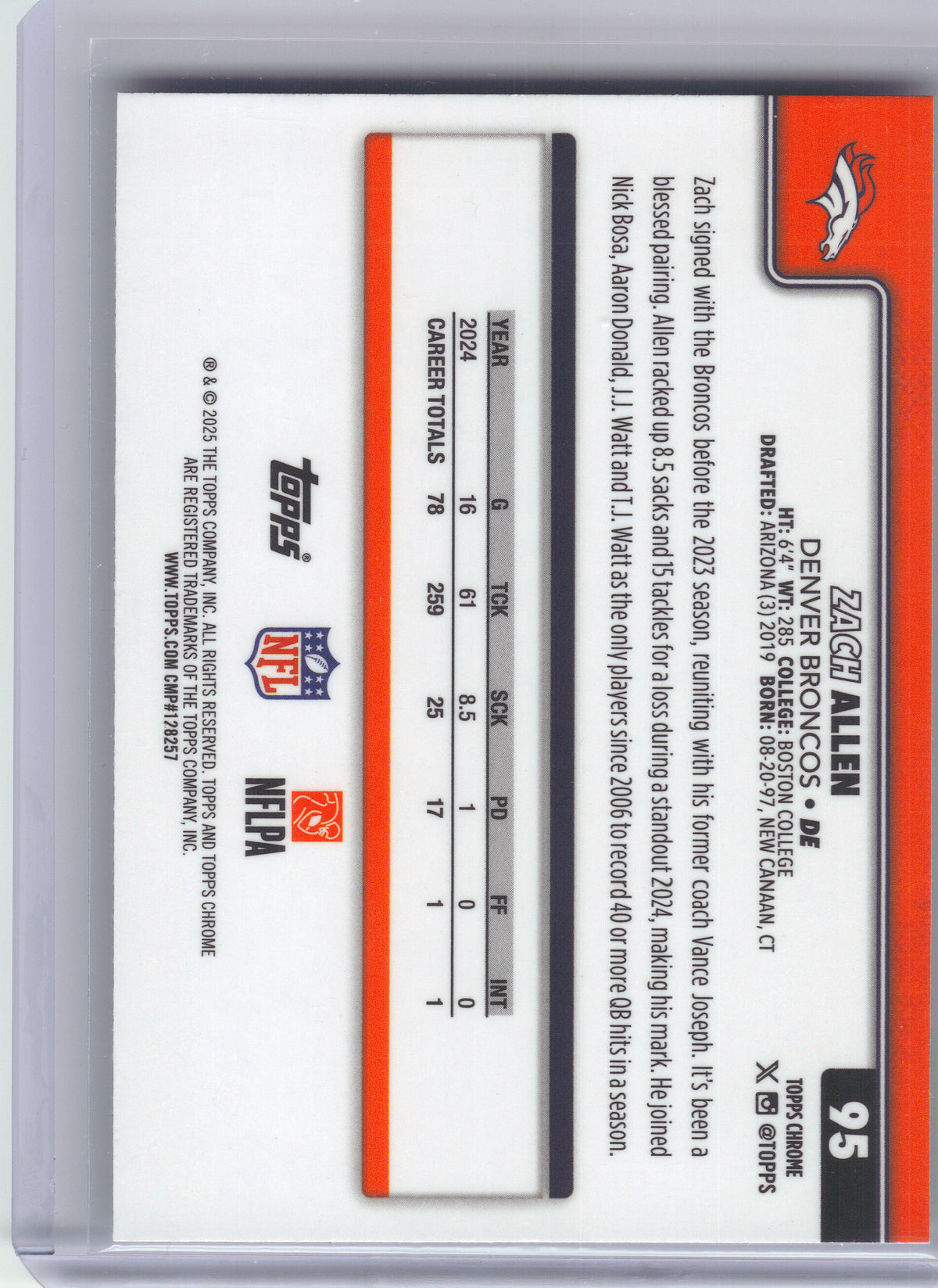 2025 Topps Chrome #95 Zach Allen X-Fractor Denver Broncos