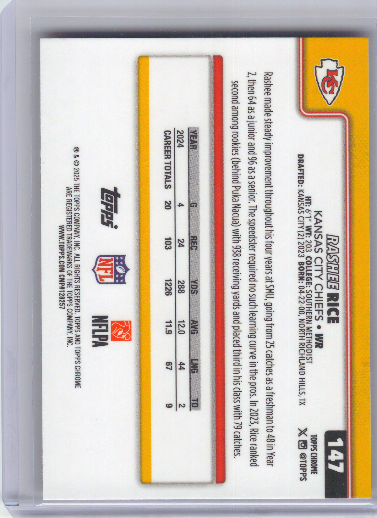 2025 Topps Chrome #147 Rashee Rice Hot Pink X-Fractor Kansas City Chiefs