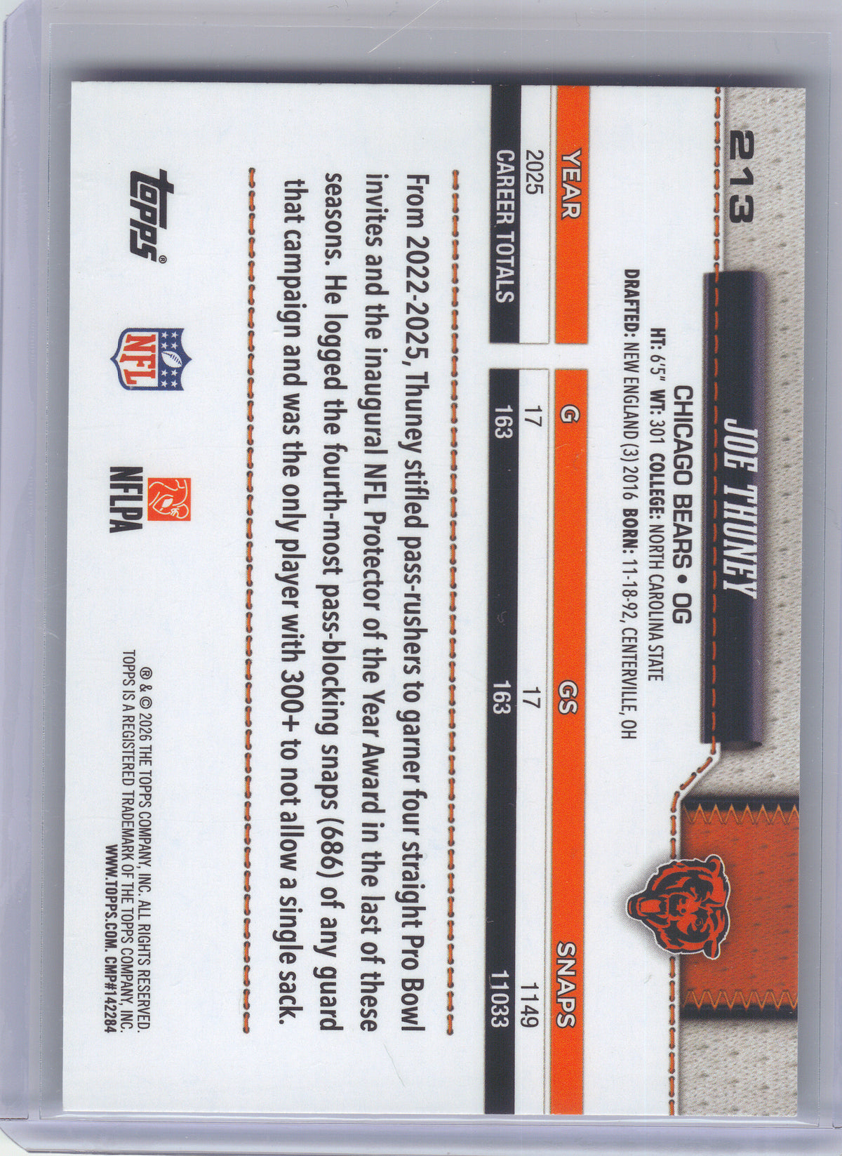 2026 Topps Flagship #213 Joe Thuney Holo Foil Chicago Bears